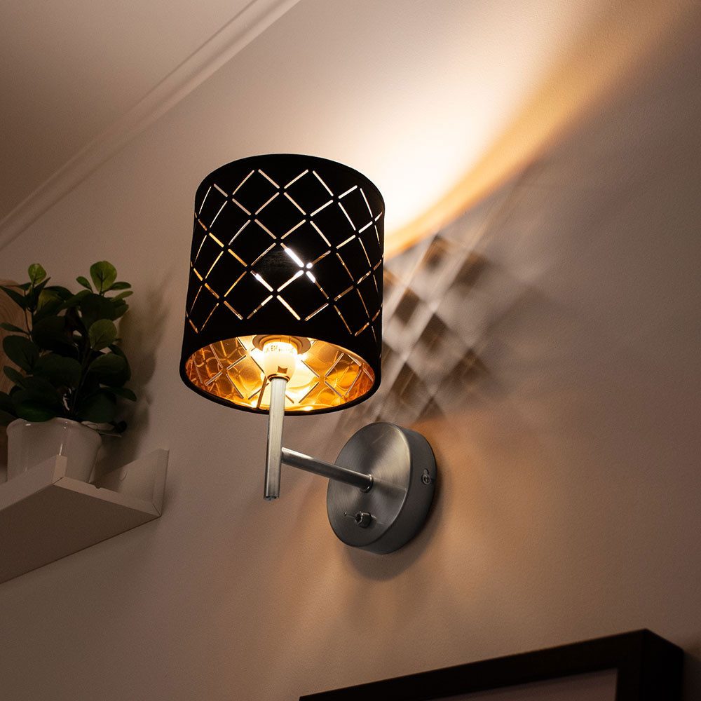 etc-shop Wandleuchte, Leuchtmittel nicht inklusive, Wand Lampe Textil schwarz Arbeits Wohn Zimmer Beleuchtung Schalter