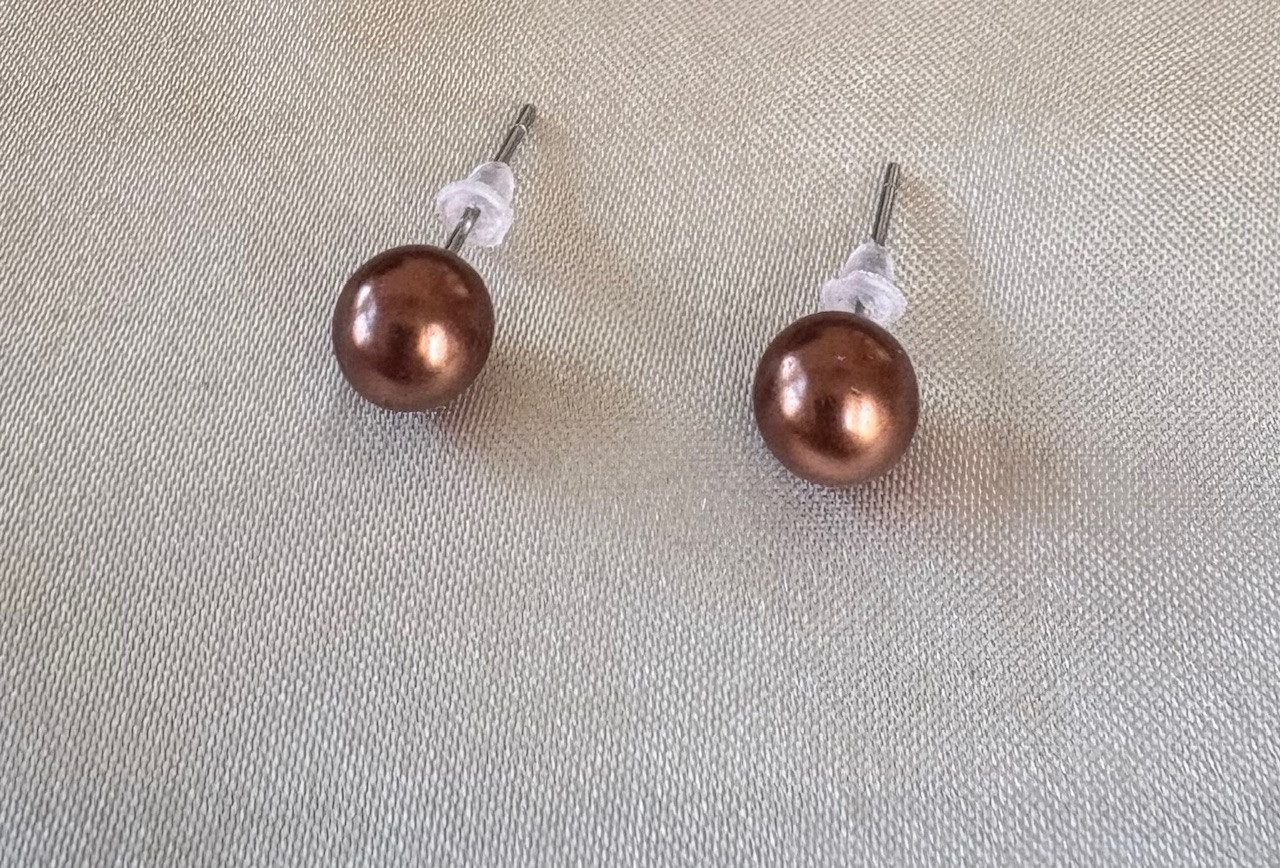 KR-Industries Perlenohrringe Damenschmuck modische Ohrringe Geschenk, Geschenk braun bronzefarbene Stecker