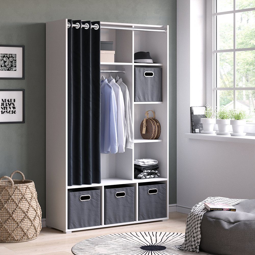 Vicco Kleiderschrank Luigi, Weiß, 105.8 x 178.1 cm mit Vorhang-Kleiderstange (1-St) Customizable