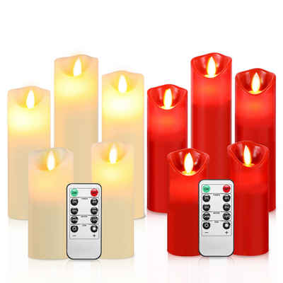 Clanmacy LED-Kerze 5X LED Kerzen Stumpenkerzen aus Echtwachs mit Docht verschiedene Höhen (5-tlg., mit Fernbedienung Timer), Φ 5,3cm x H. 13 / 14 / 16 / 18 / 20 cm