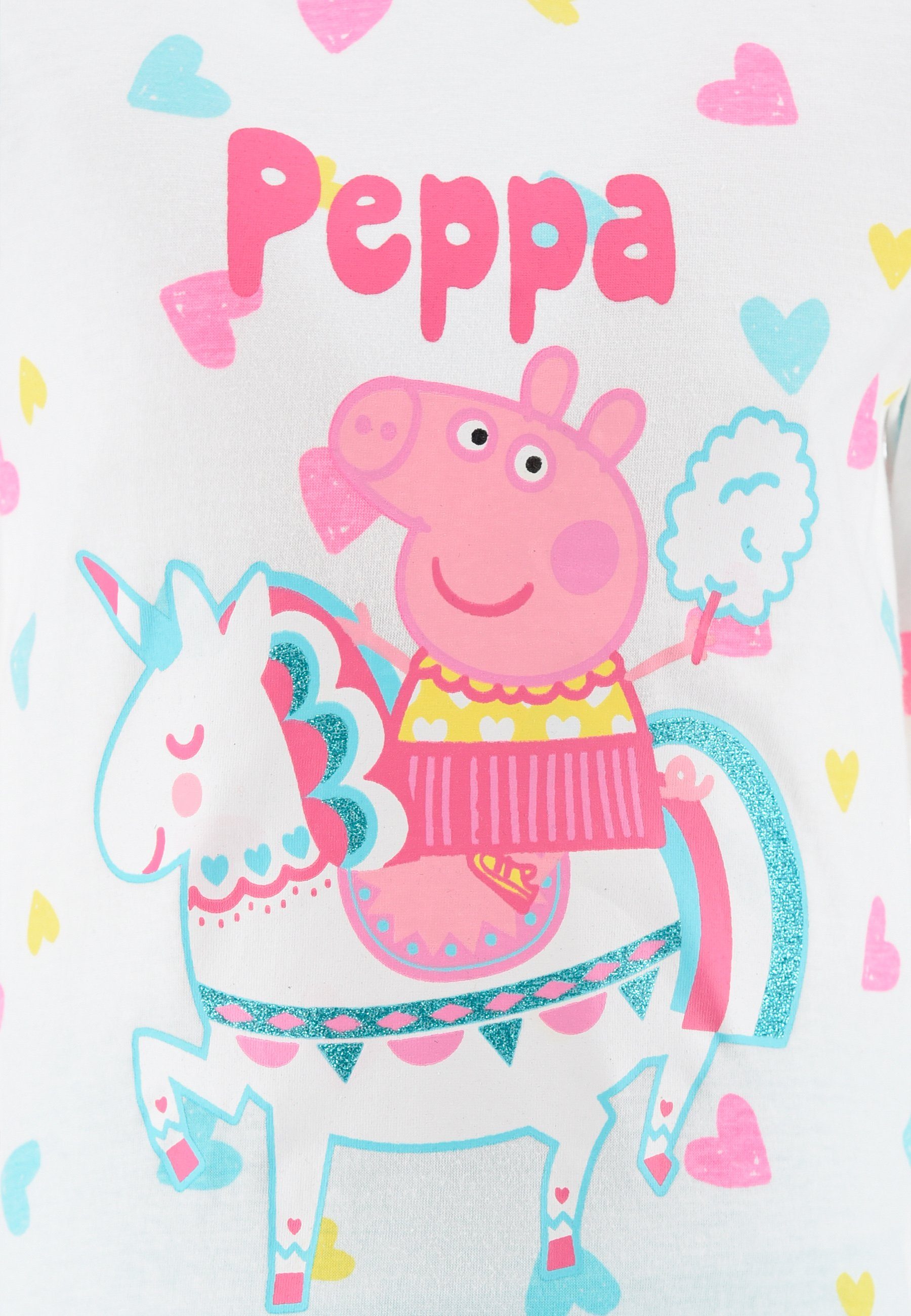 Wutz Schlaf-Hose Mädchen Peppa tlg) Pig Shirt Langarm (2 Kinder Peppa + Pyjama Türkis Kinder Schlafanzug Schlafanzug