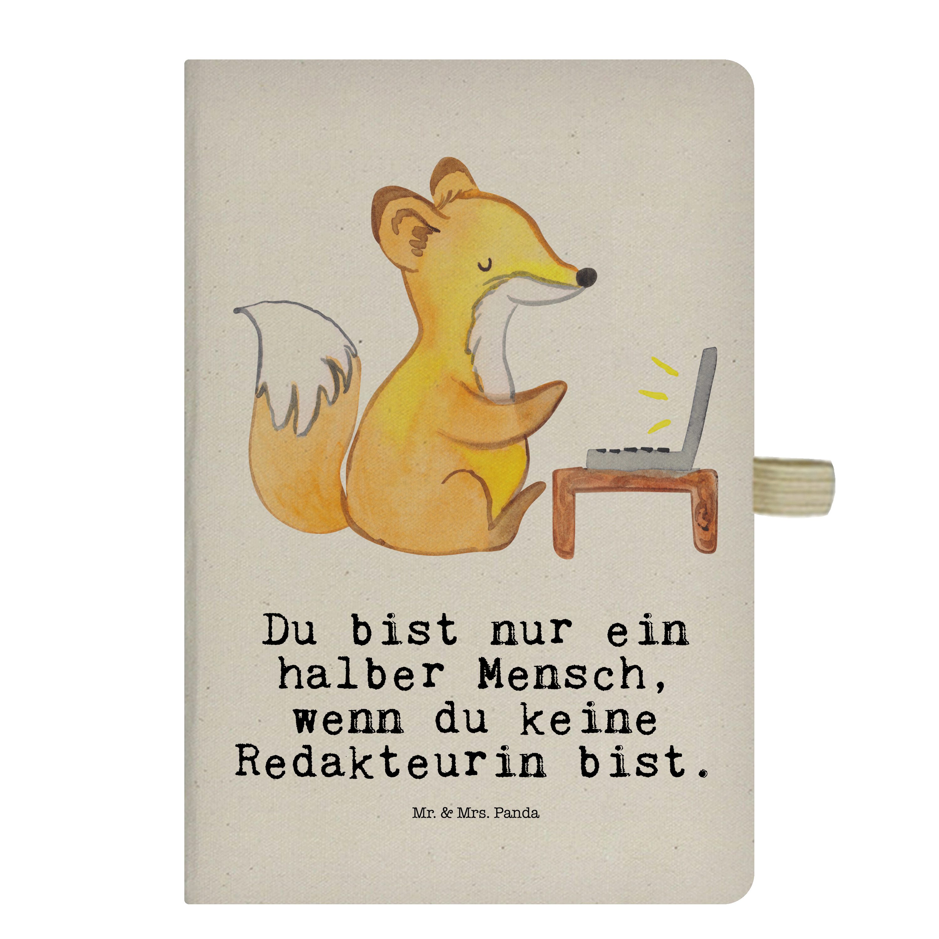 Mr. & Mrs. Panda Notizbuch Redakteurin mit Herz - Transparent - Geschenk, Notizen, Skizzenbuch, Mr. & Mrs. Panda