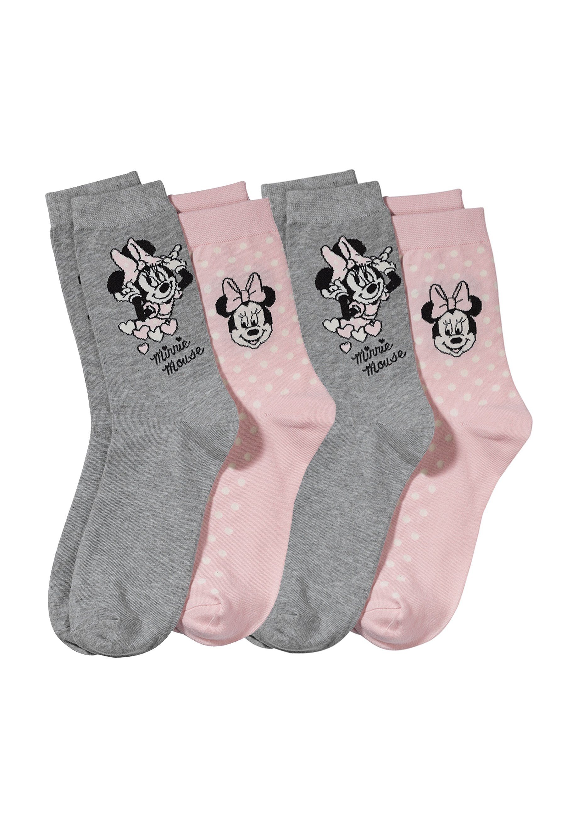 ONOMATO! Socken Minnie Mouse Damen Strümpfe Socken 4er Pack (2-Paar)