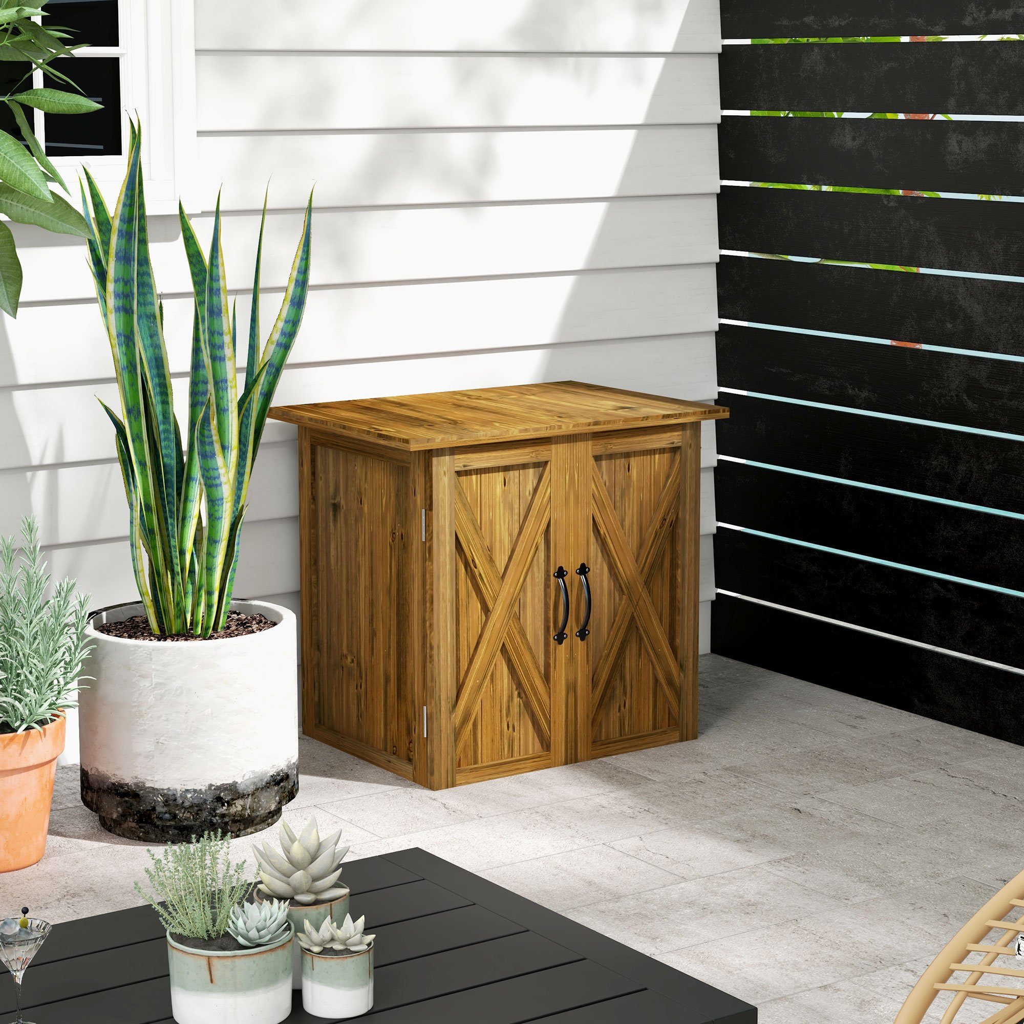 Outsunny Garten-Geräteschrank Wetterfest, mit Doppeltür, Doppeltür, günstig online kaufen