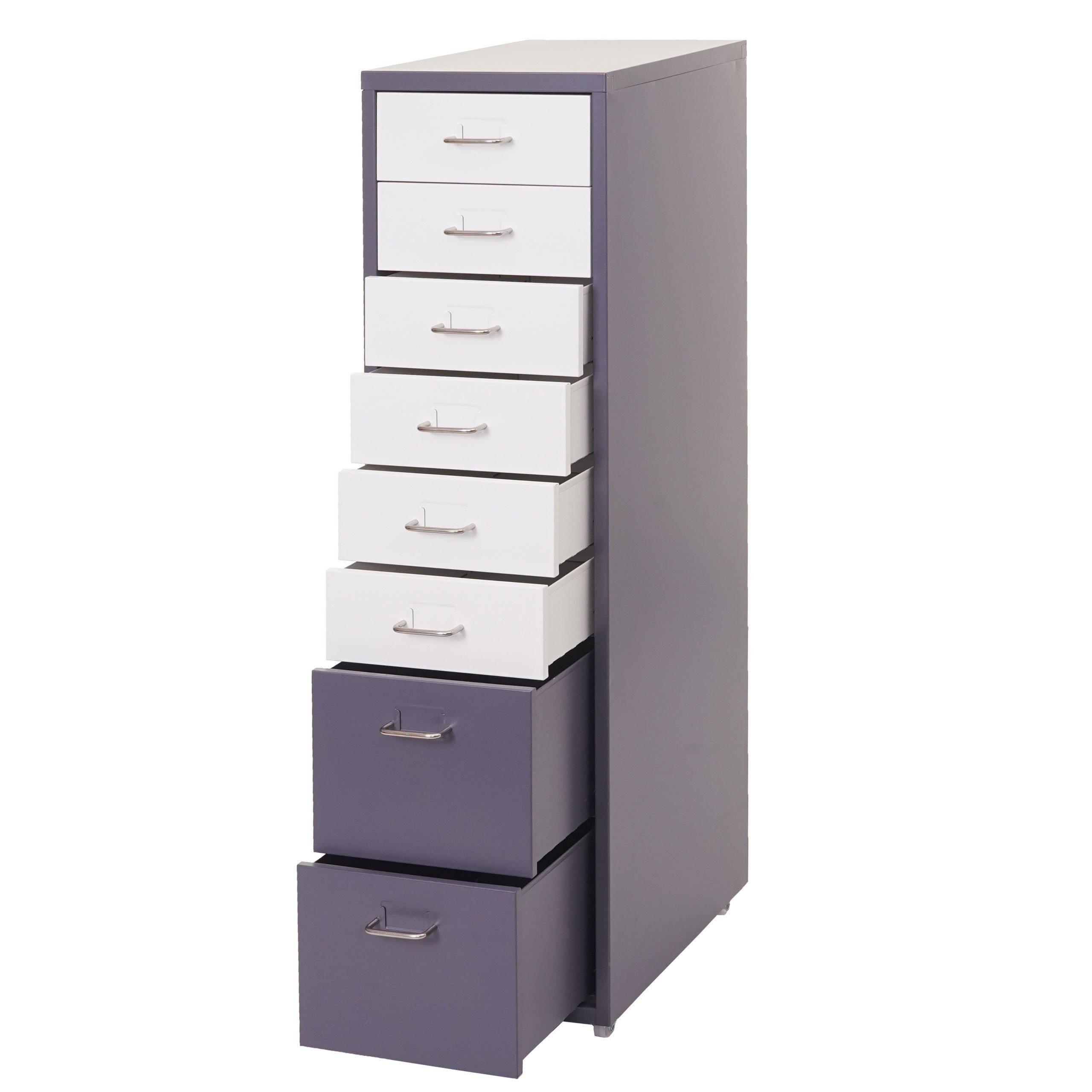 PROREGAL® Container Rollcontainer Housten 110x28x41cm 8 Schubladen Weiß-Dunkelgrau