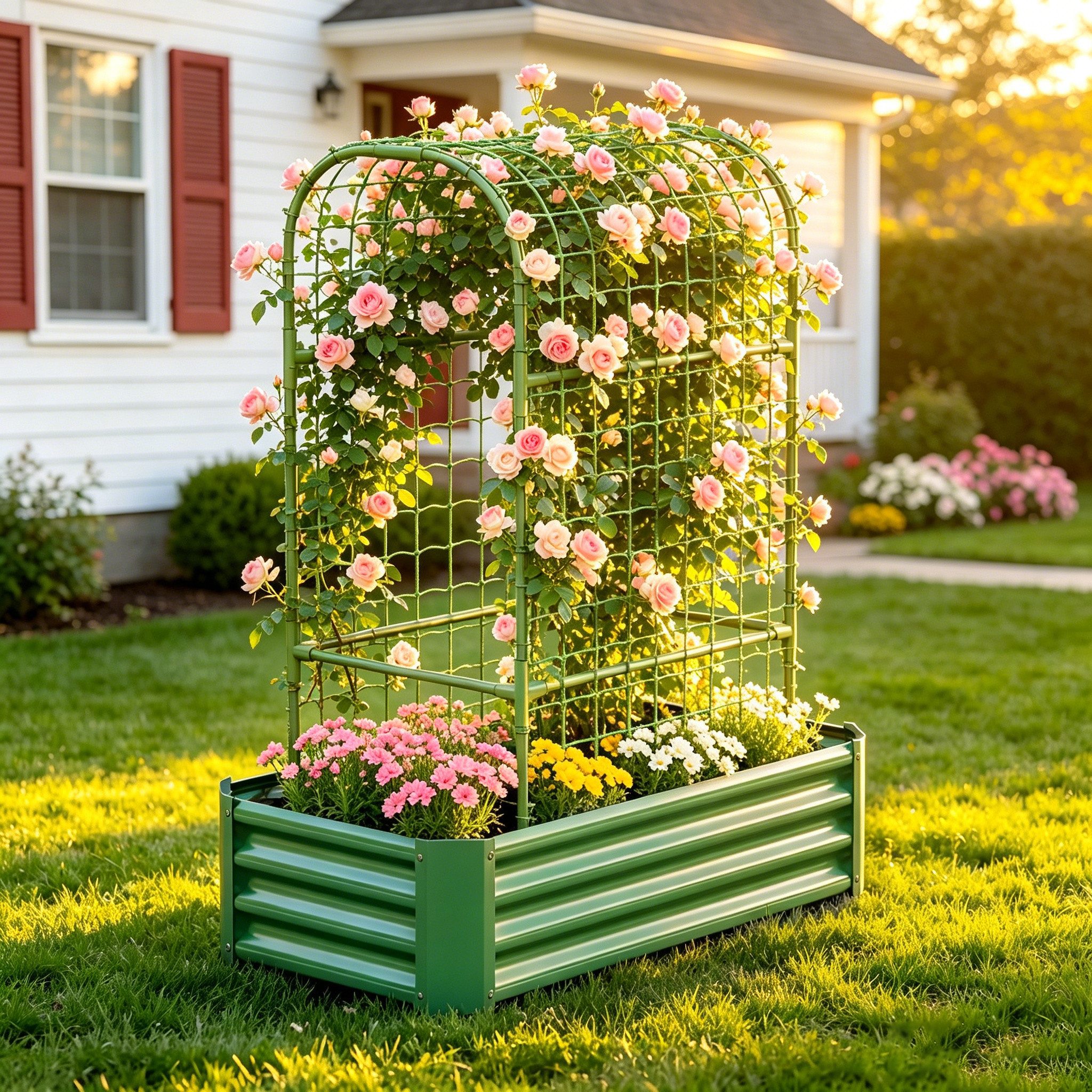 HOMERECOMMEND Blumenkasten mit Gitter, Metall, für den Anbau von Blumen, Gemüse, 120x60x150cm (1 St), gefaltete Kanten, Gemüsebeet sollte schichtweise befüllt werden