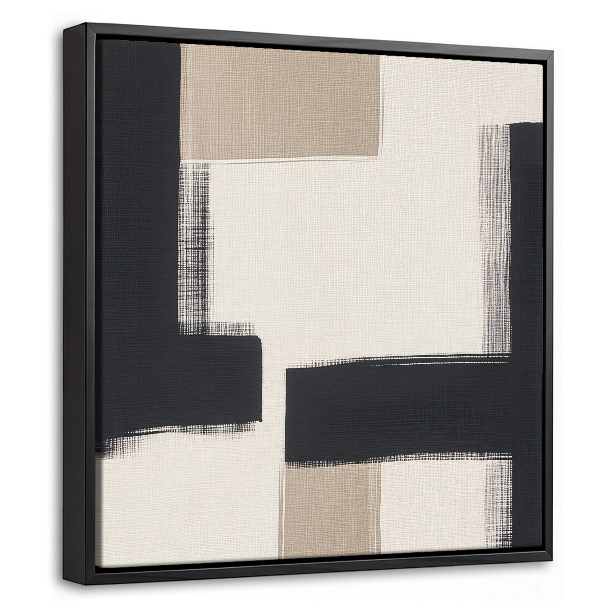 OneMillionCanvasses® Leinwandbild mit Rahmen - Schwarz - Abstrakt - Japanisch, Fotodruck (1 St), Leinwand Bilder Klein, Wand Dekoration Aesthetic 20x20cm