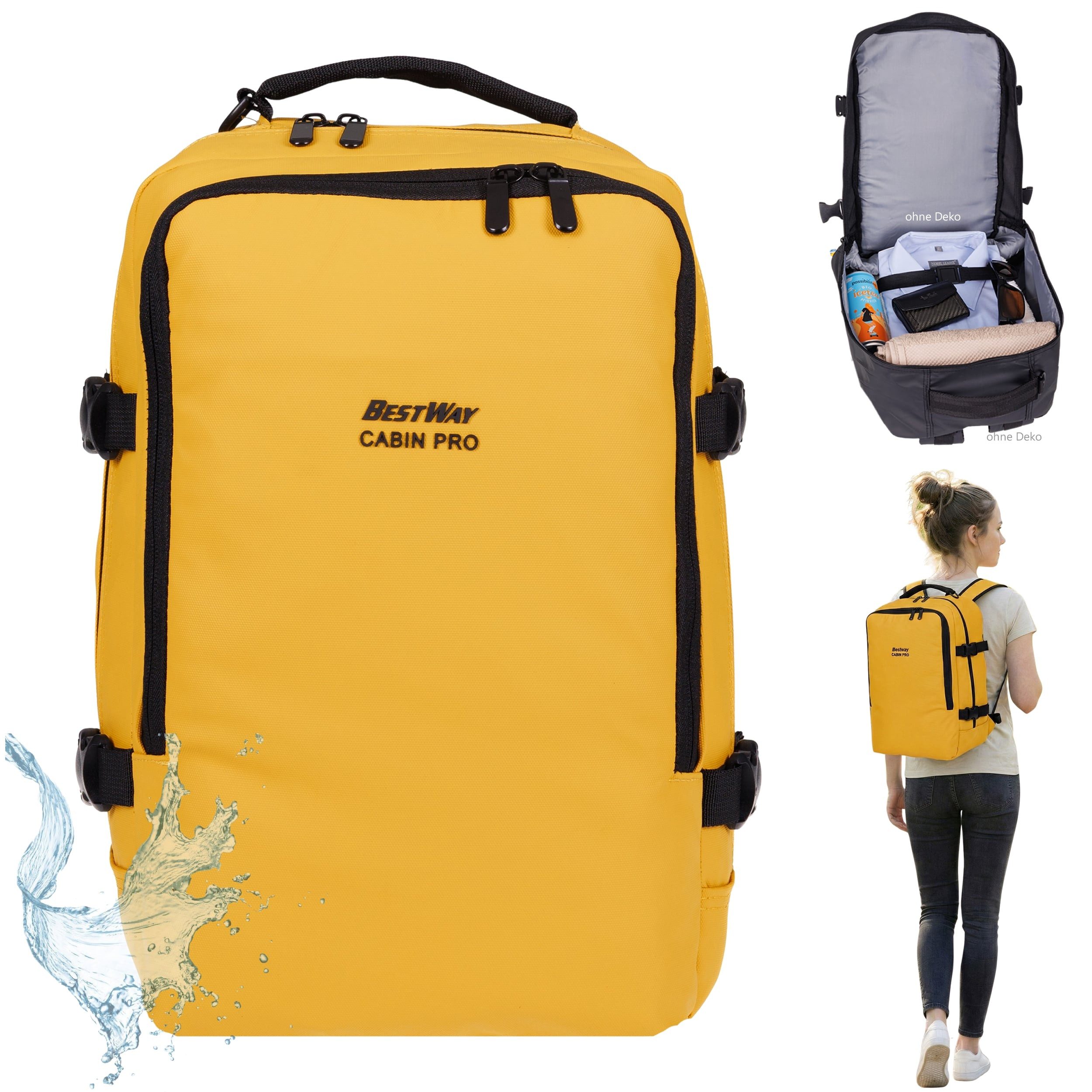 BestWay Bags Reiserucksack Handgepäck Rucksack für Ryanair aus Plane, Cabin Pro Flugzeug Kabinenrucksack Laptoprucksack 40350 + Koffergurt