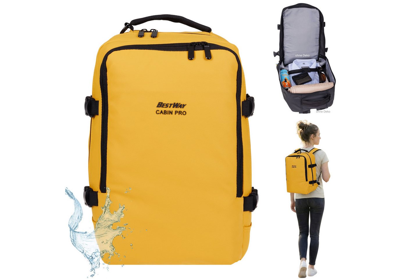 BestWay Bags Reiserucksack Handgepäck Rucksack für Ryanair aus Plane, Cabin Pro Flugzeug Kabinenrucksack Laptoprucksack 40350 + Koffergurt