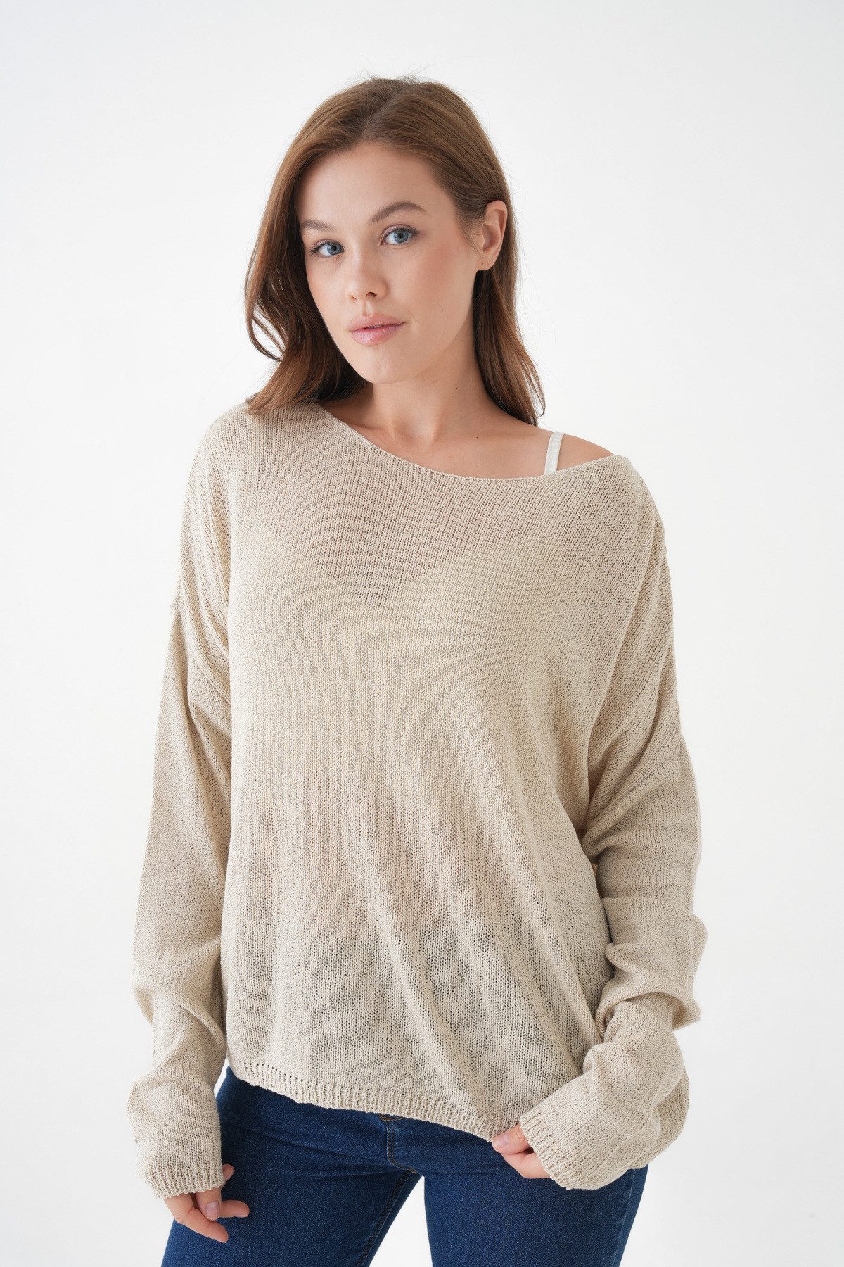 Sweater Oversize-Pullover mit breitem Kragen