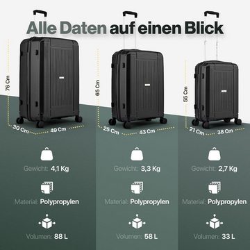 PCG STORE GBR Kofferset 3er Set Premium Hartschale, 4 Rollen, Hartschale, leicht, 55 cm, Handgepäck