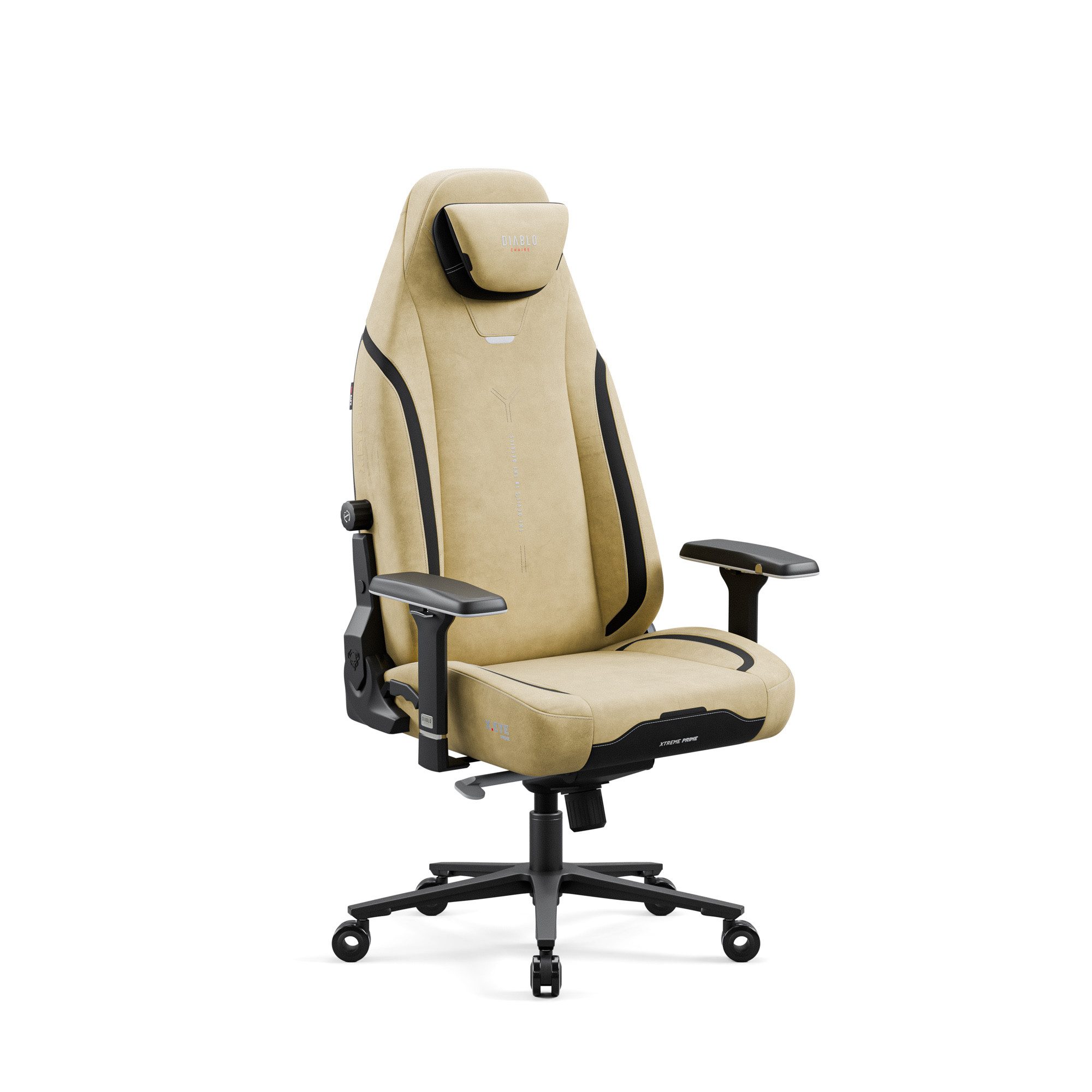DIABLO CHAIRS Gaming-Stuhl X.Eye Prime Stoff ergonomisch 4D-Armlehnen Metallbasis 140kg (ProSpine Support, Wippmechanik 170°, Klasse-4-Gaslift), Magnet-Kopfstütze CoolComfort GentlePro TiltTech