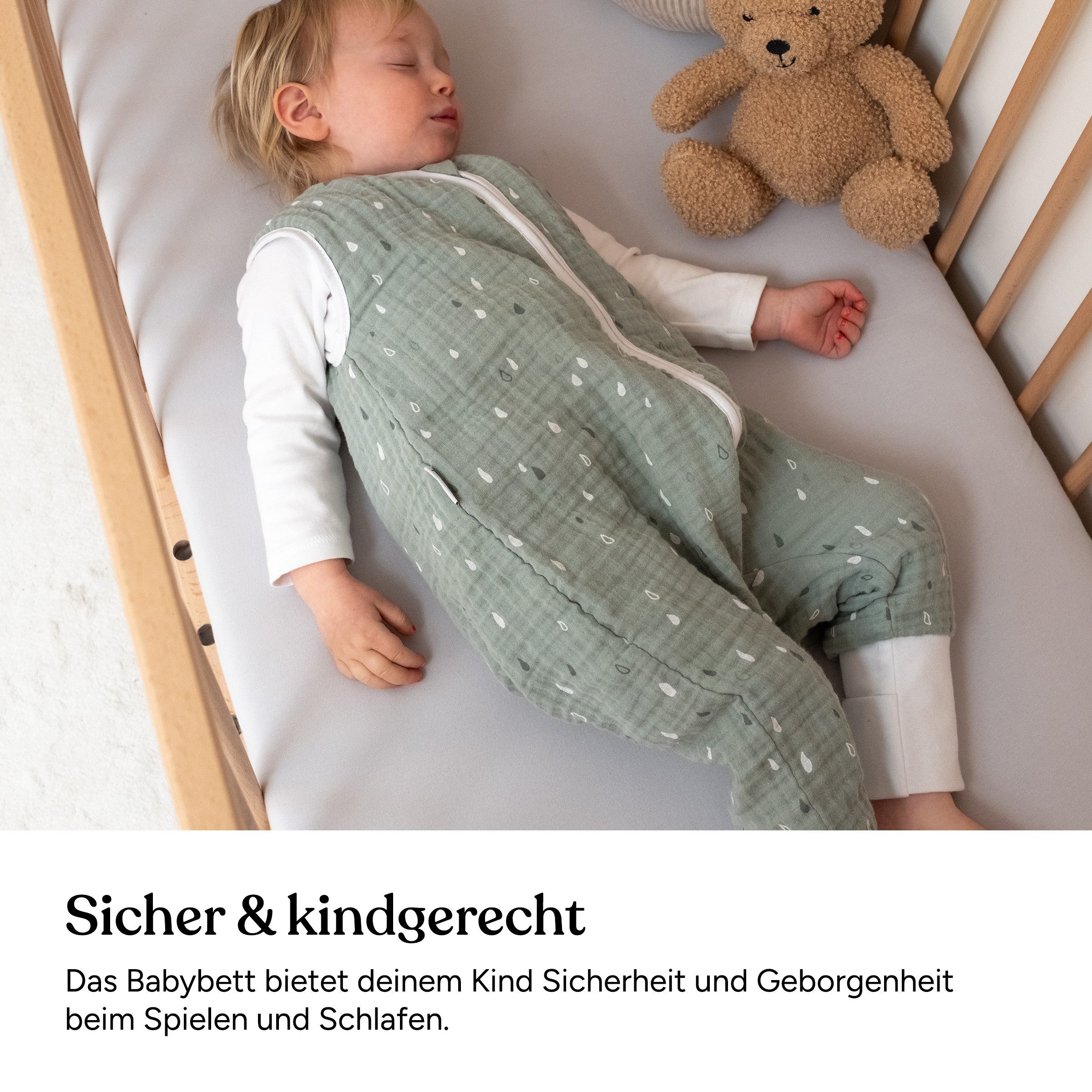 Ehrenkind Babybett PUR aus massivem Buchenholz, flexibel höhenverstellbar, Gitterbett, Kinderbett 9-Fach höhenverstellbar mit entnehmbaren Stangen Baby Bett – Bild 2 von 5