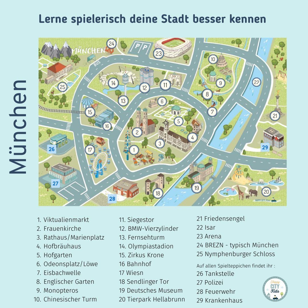HappyCITYKids Kinderteppich Stadt-Design MÜNCHEN - Straßen-Spielteppich-Spi günstig online kaufen