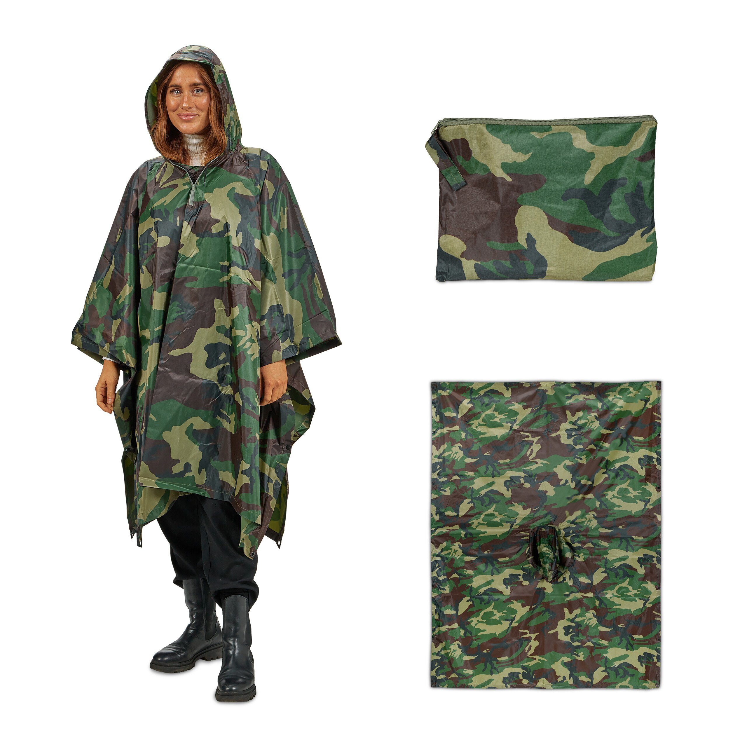 relaxdays Regenponcho Regenponcho Mehrzweck 3 Tarn 1 in