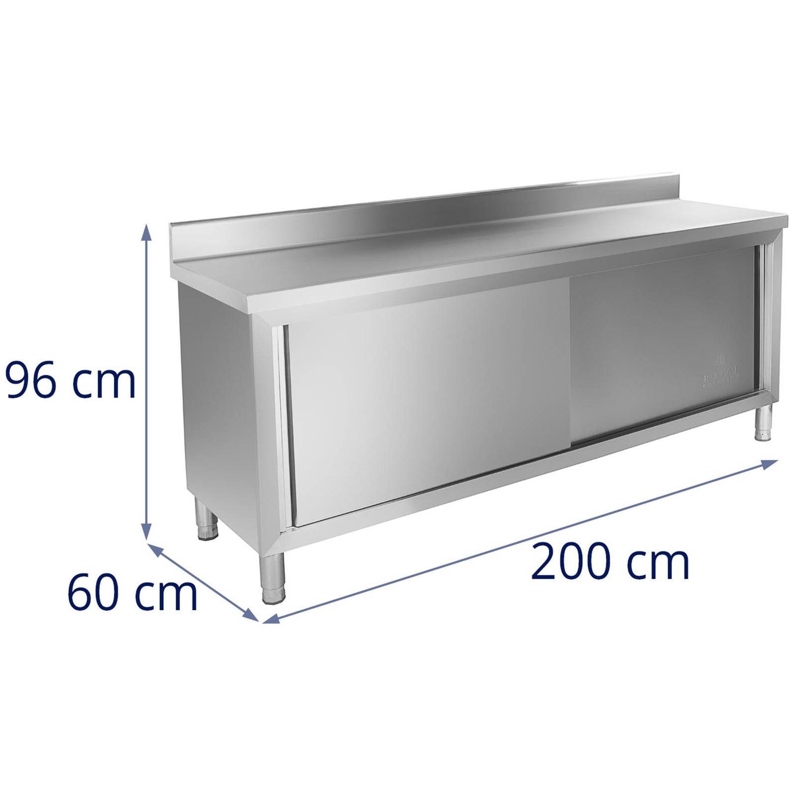 Royal Catering Arbeitstisch 200 x 60 cm Arbeitsschrank Edelstahl Aufkantung Schiebetüren 160kg – Bild 5 von 5