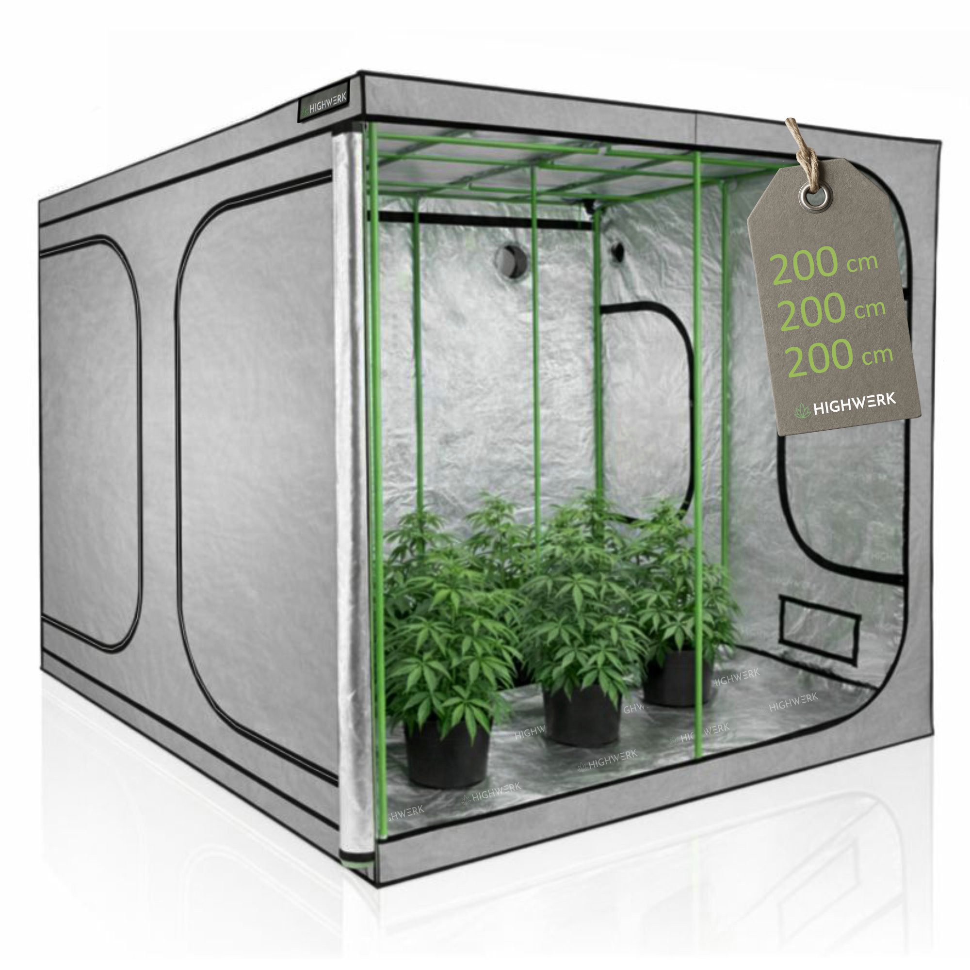 HIGHWERK Gewächshaus Grow Tent 200 x 200 x 200 cm grau/schwarz Pflanzenzucht Indoor