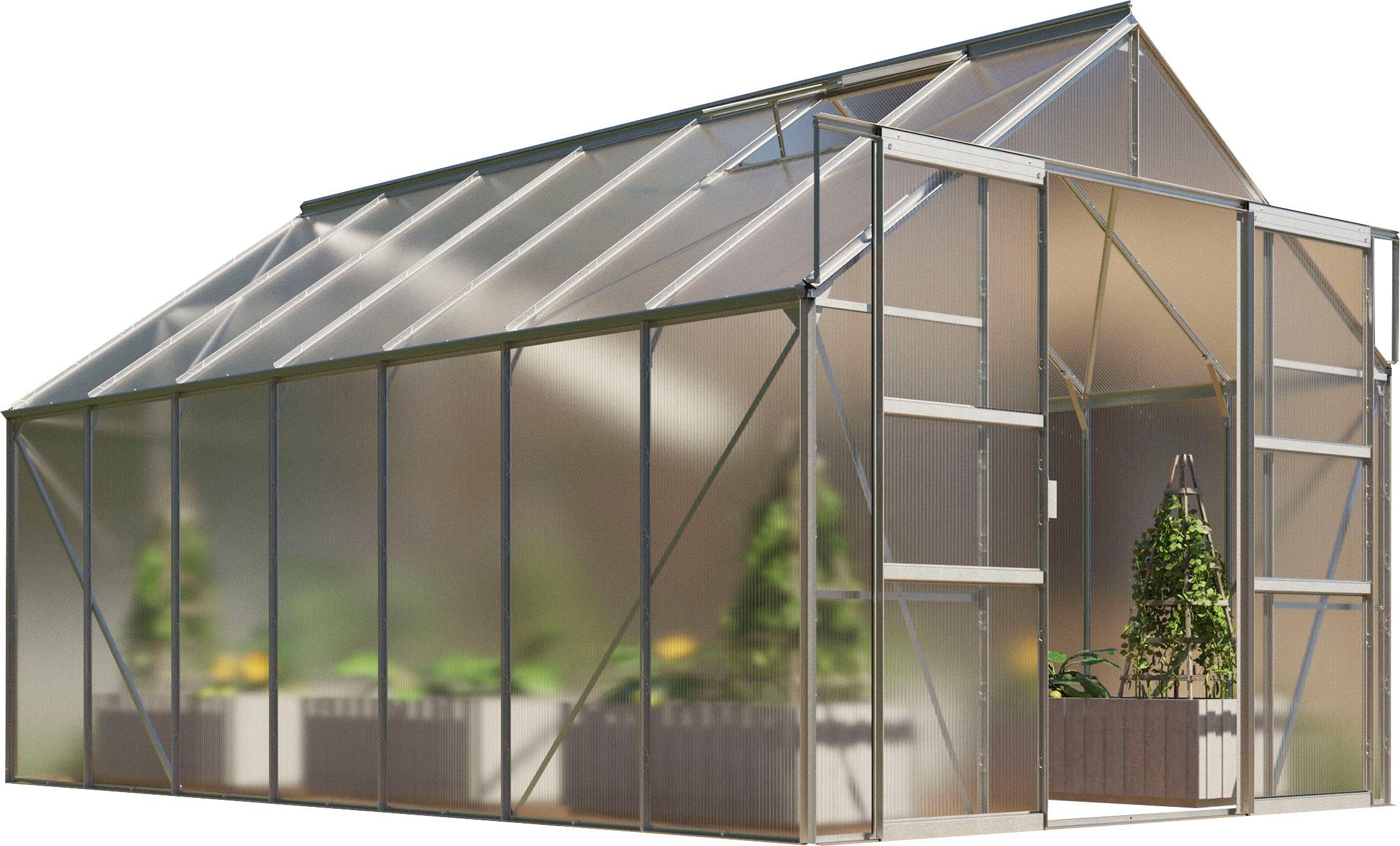 Vitavia Gewächshaus Mars 11500, BxTxH: 257 x 445 x 231,8 cm, 4 mm Wandstärke, Alu-Profile, 4 mm Hohlkammerplatten silberfarben