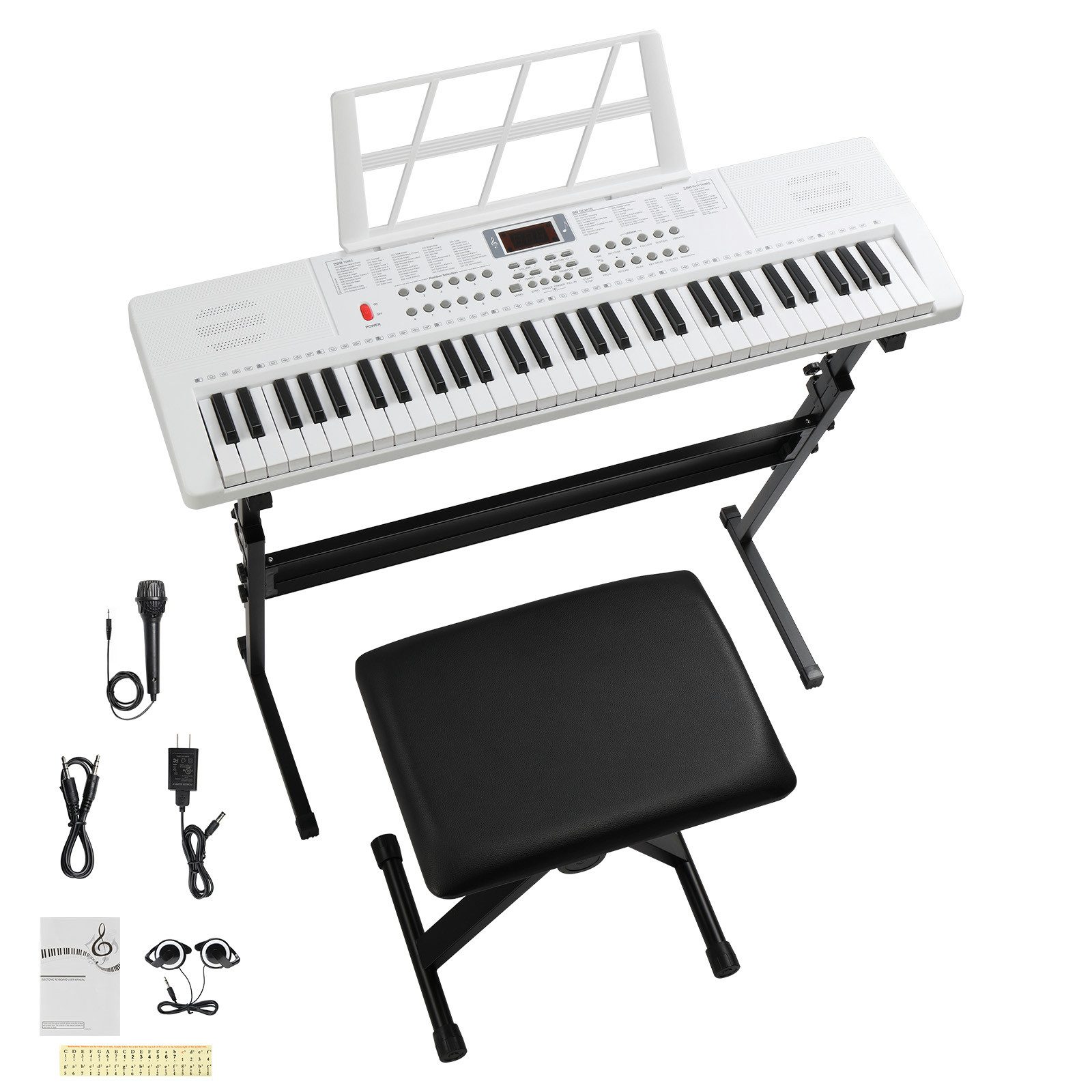LALAHO Klavier 61 Tasten E Keyboard,Digitalpiano Set, Elektronisches Klavier,Keyboardständer, Keyboardbank und Mikrofon