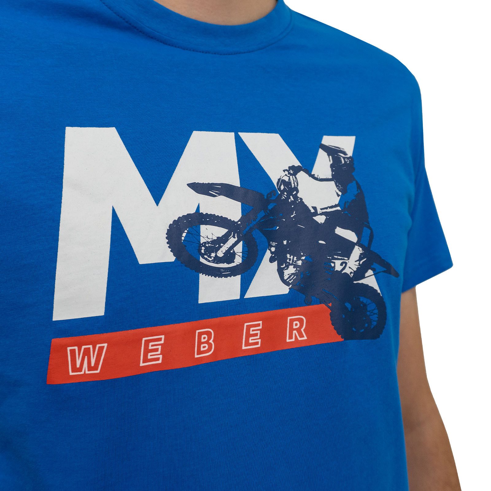 Weber GmbH Print-Shirt Weber MX T-Shirt blau (1-tlg) Aufdruck, strapazierfähig, weiches Material, Baumwolle