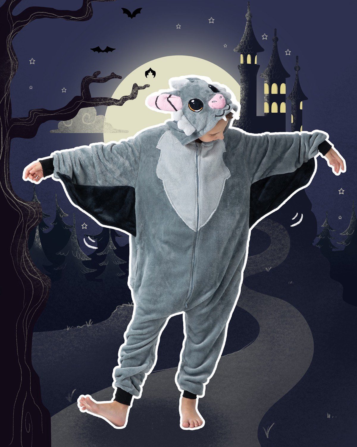 Kinder mit Fasching, Flauschiges Fledermaus-Kostüm Haarreif, Jumpsuit Halloween, Verkleidung, für Corimori (2-tlg) Vampir-Fledermaus