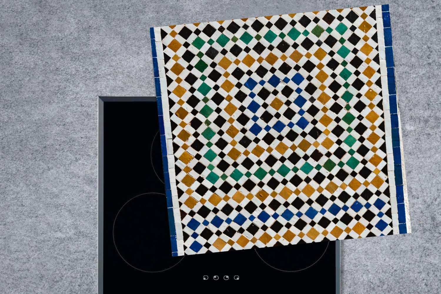 Vinyl, Ceranfeldabdeckung, MuchoWow Arbeitsplatte tlg), wie 78x78 Art aussieht, eine Mosaik, marokkanisches Ein Labyrinth Herdblende-/Abdeckplatte das für (1 küche cm,