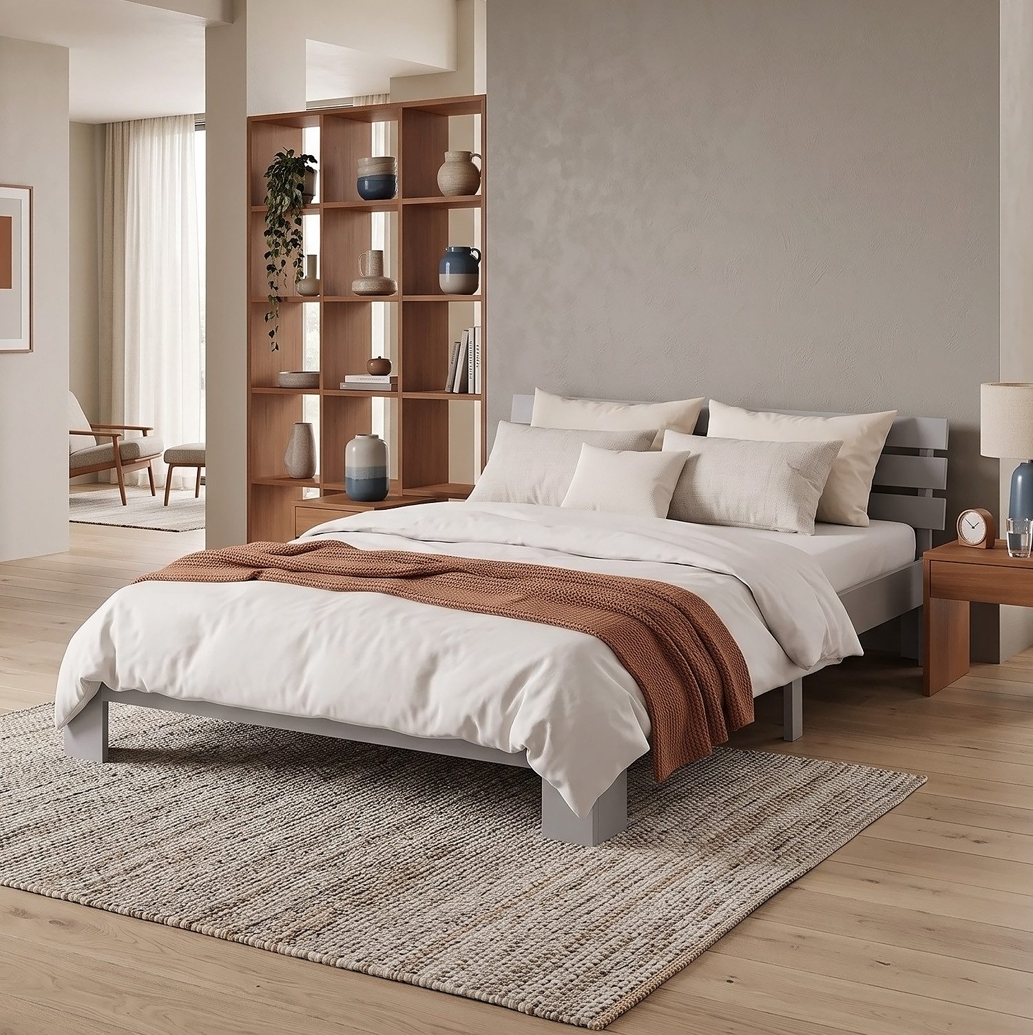 Homestyle4u Massivholzbett 90x200 120x200 140x200 160x200 180x200 mit Lattenrost Doppelbett (Set, mit Lattenrost, Grau), 120x200, modern, stabil