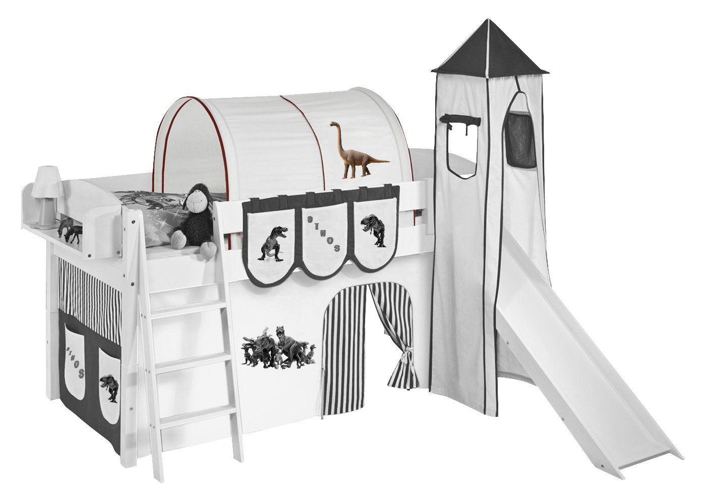 Lilokids Betttunnel Tunnel Dinos Braun Beige - für Hochbett, Spielbett und Etagenbett
