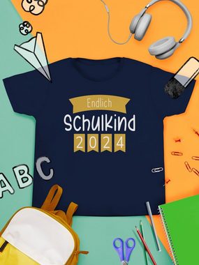 Shirtracer T-Shirt Endlich Schulkind Banner 2024 Einschulung Junge Schulanfang Geschenke