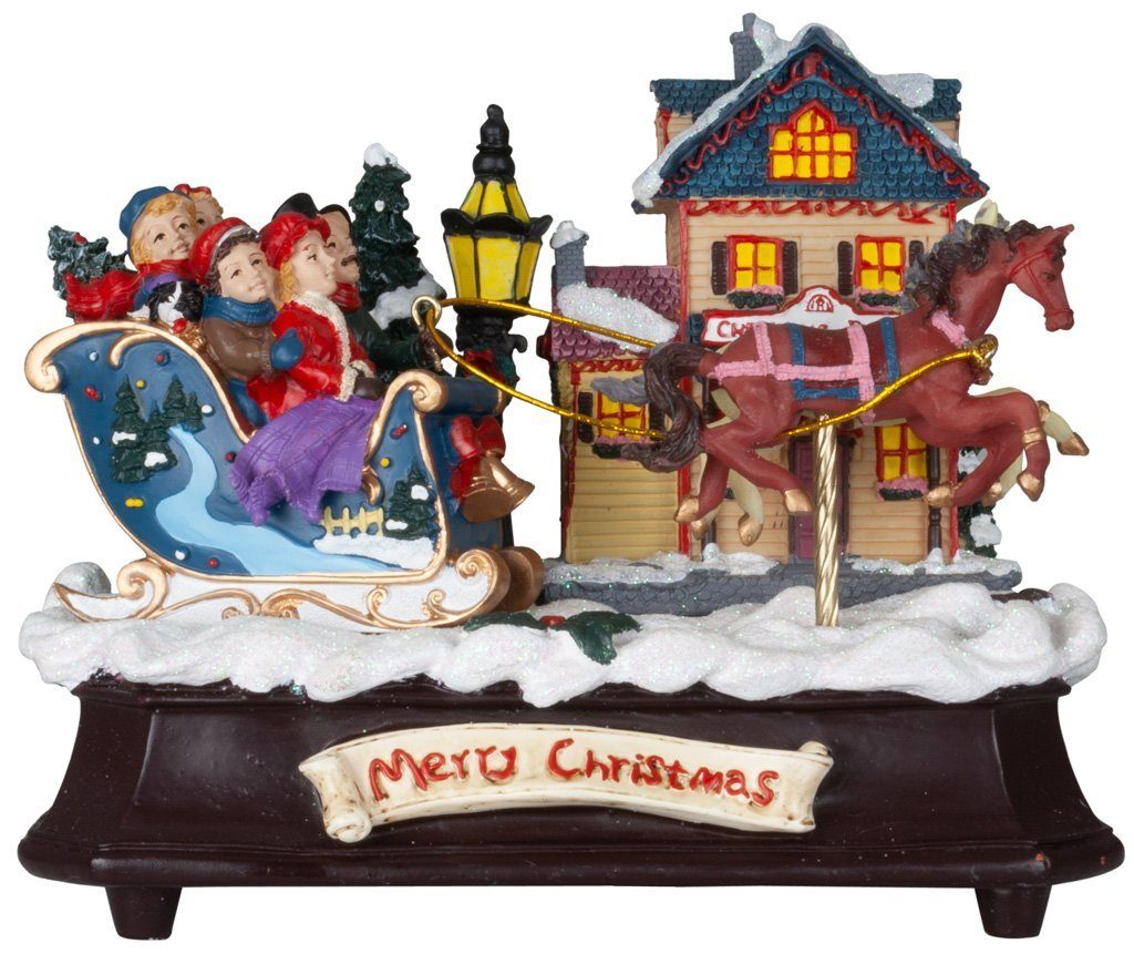 Weihnachtsdeko Musik, (1-tlg), handbemalte mechanisch 17cm aufziehbar Winterlandschaft Christmas Paradise Spieluhr Pferdeschlitten, mit