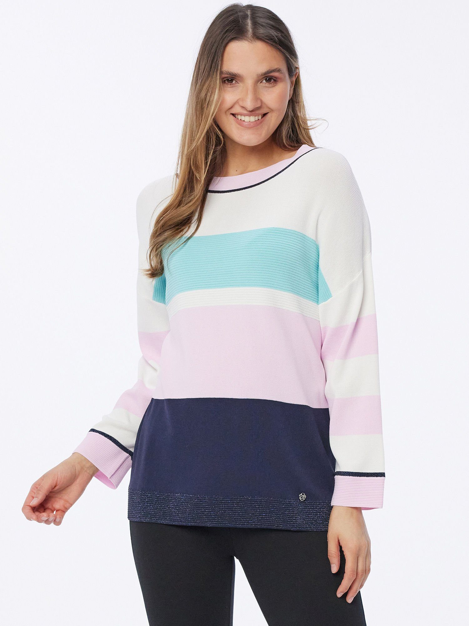 Christian Materne Rundhalspullover Feinstrickpullover koerpernah mit Lurexgarn veredelt