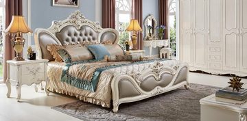 JVmoebel Schlafzimmer-Set, Chesterfield Bett Nachttisch 3tlg. Schlafzimmer Set Luxus Barock