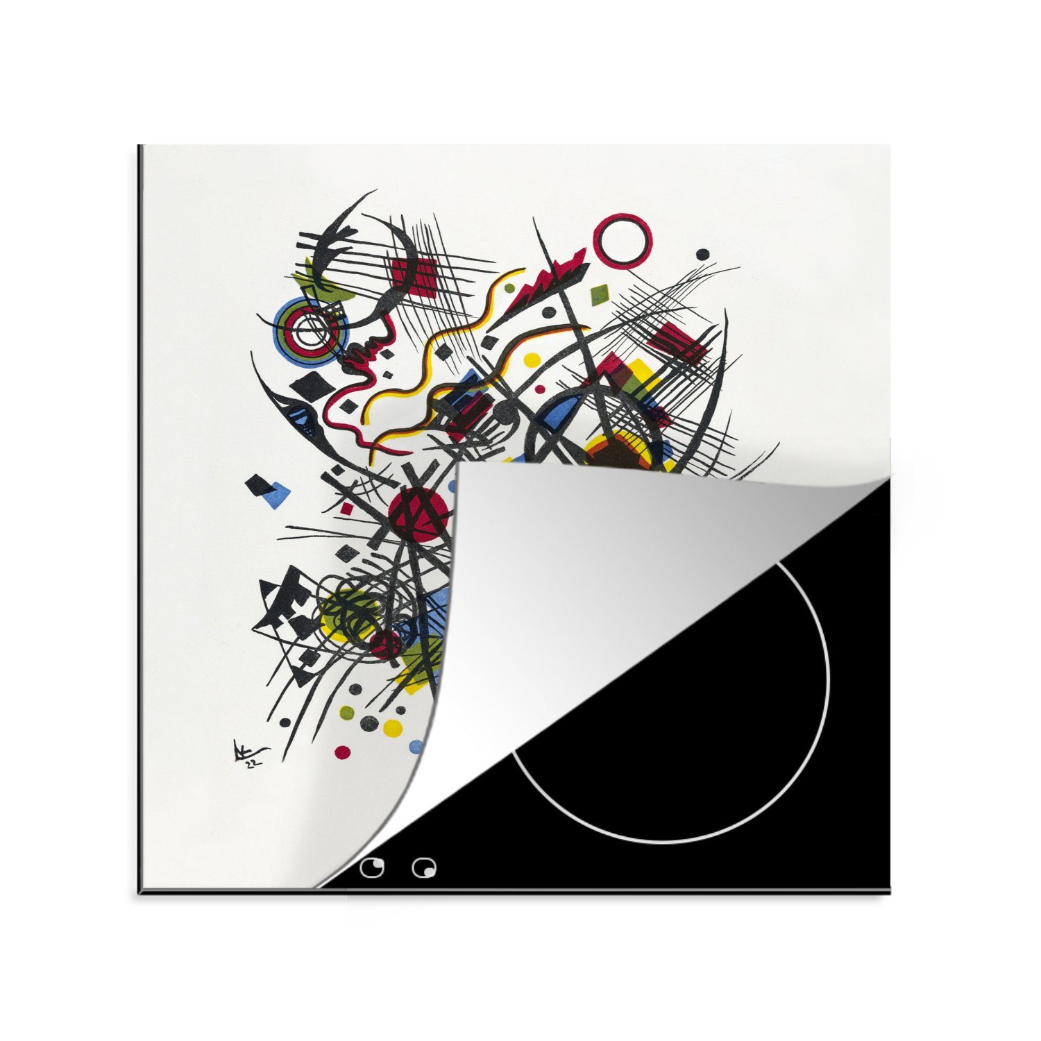 MuchoWow Kandinsky, 78x78 für - Malerei (1 tlg), cm, Ceranfeldabdeckung, küche Arbeitsplatte Vinyl, Herdblende-/Abdeckplatte