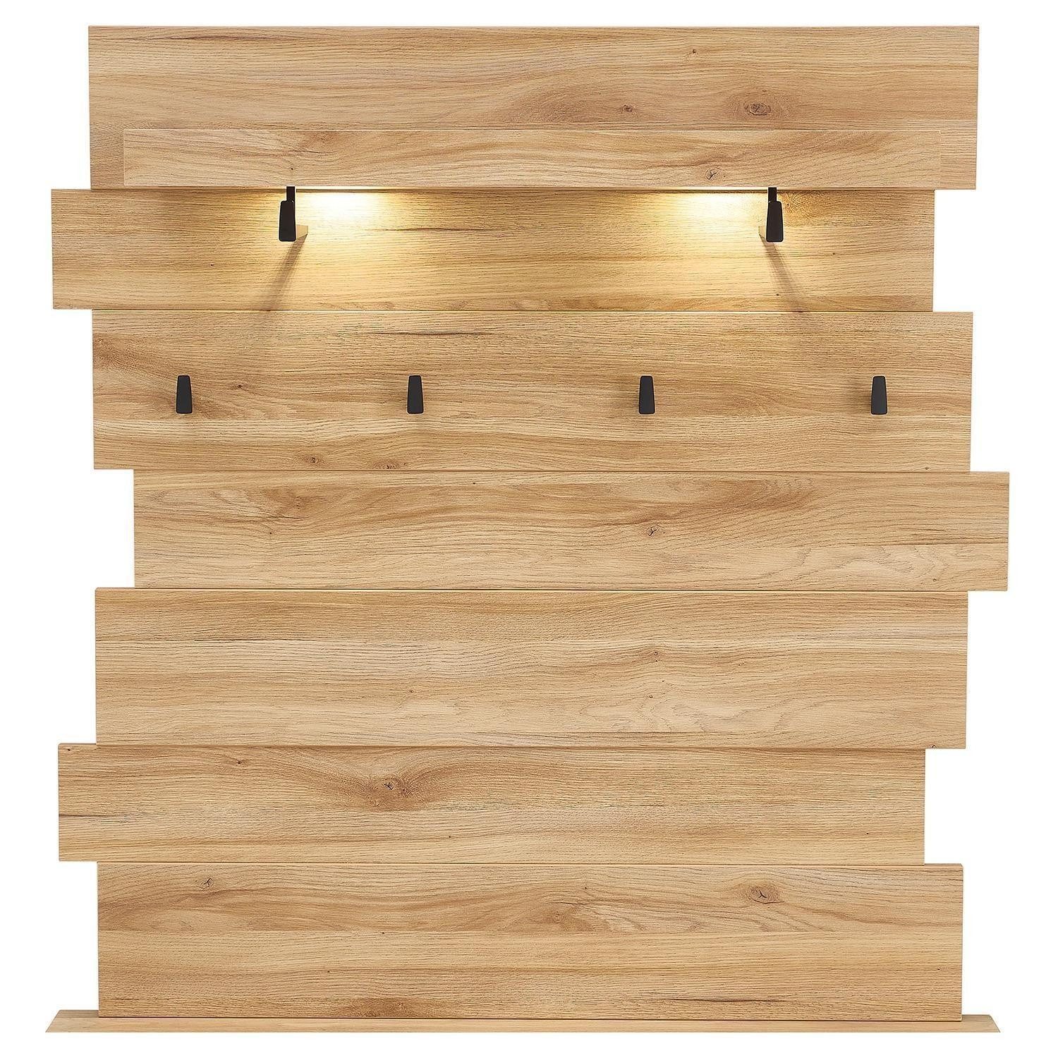 Vito Шкафыpaneel CLYDE, Mauvella Eiche Dekor, 2 Kleiderstangen, 4 Haken, Hutablage, LED-Beleuchtung, B 120 x H 125 x T 32 cm