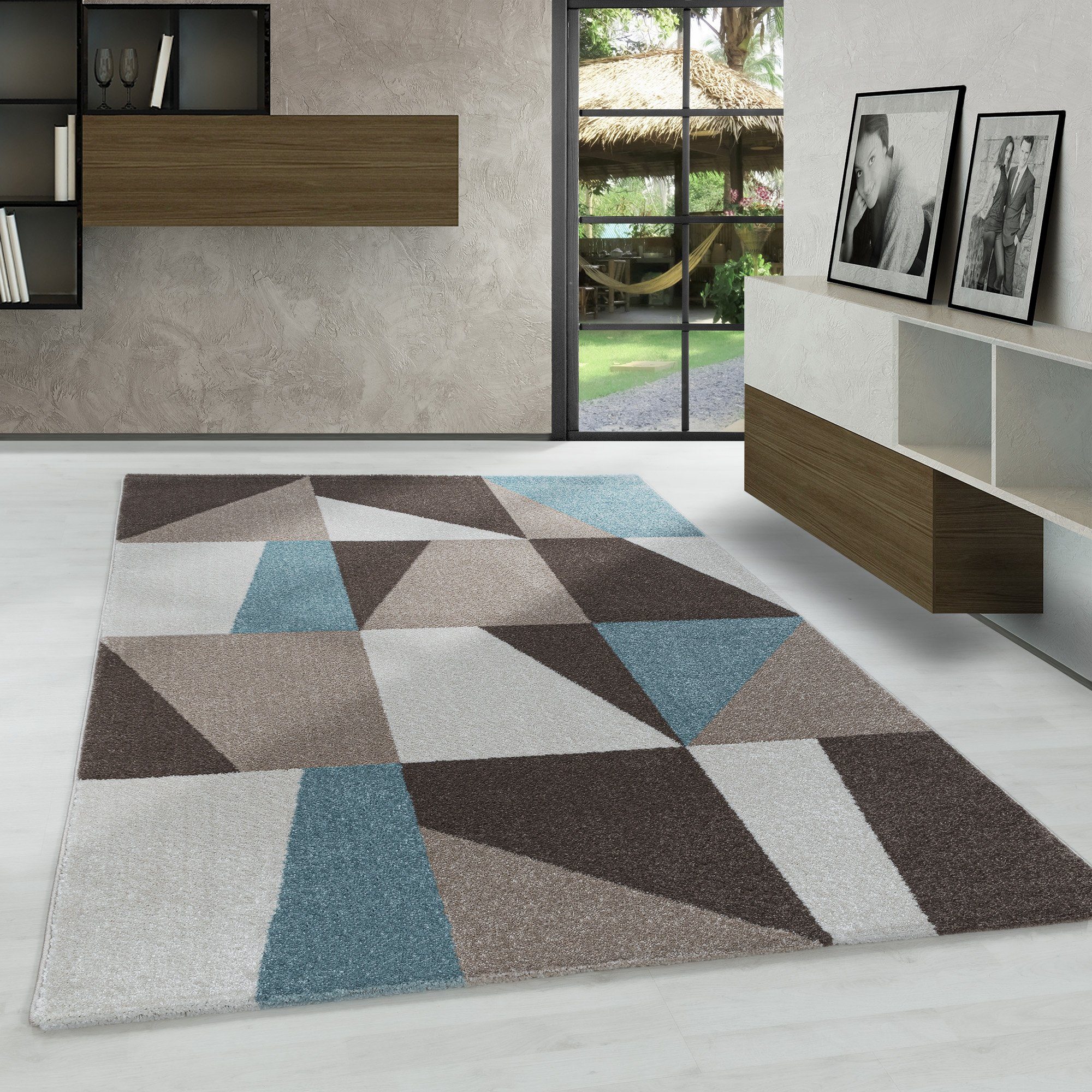 Frisé-Teppich Ombre Design, Carpetsale24, Läufer, Höhe: 10 mm, Kurzflor Teppich Ombre Design Blau Modern Stil Stil Teppich Wohnzimmer