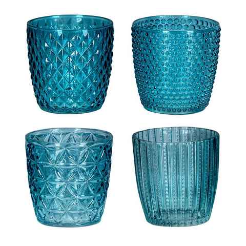 Levandeo® Teelichthalter, 4er Set Windlicht H7,5cm Glas Türkis Teelichthalter Tischdeko Kerzen