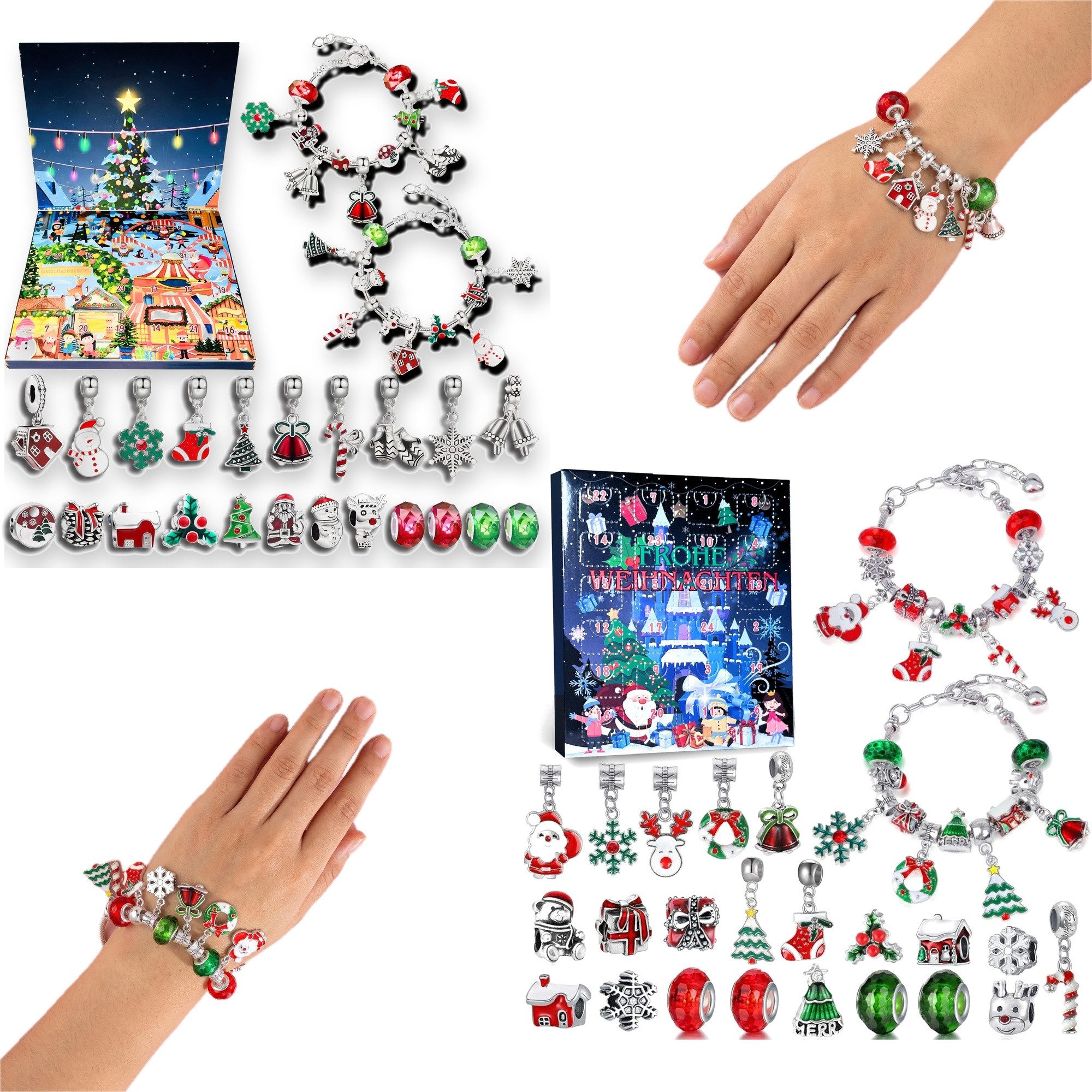 Lucadeau Schmuck-Adventskalender Adventskalender 2026 Mädchen 2er Set – 2 Schmuck Kalender mit Armband (Geschenkset), 2 Kalender für Geschwister: je 22 Charms + 2 Armbänder, ab 5 Jahren