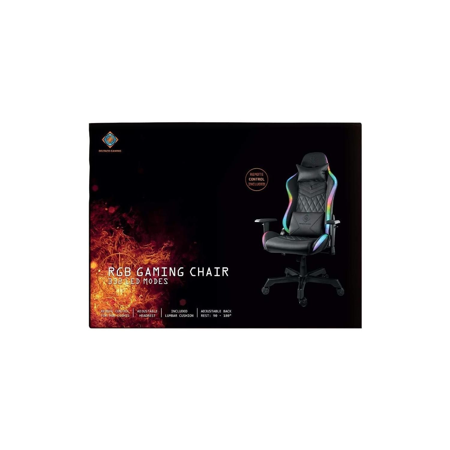 schwarz Beleuchtung Gaming Gaming-Stuhl RGB (kein Stuhl DELTACO Herstellergarantie Jahre Kunstleder Set), 5 Nackenkissen inkl. GAM-080