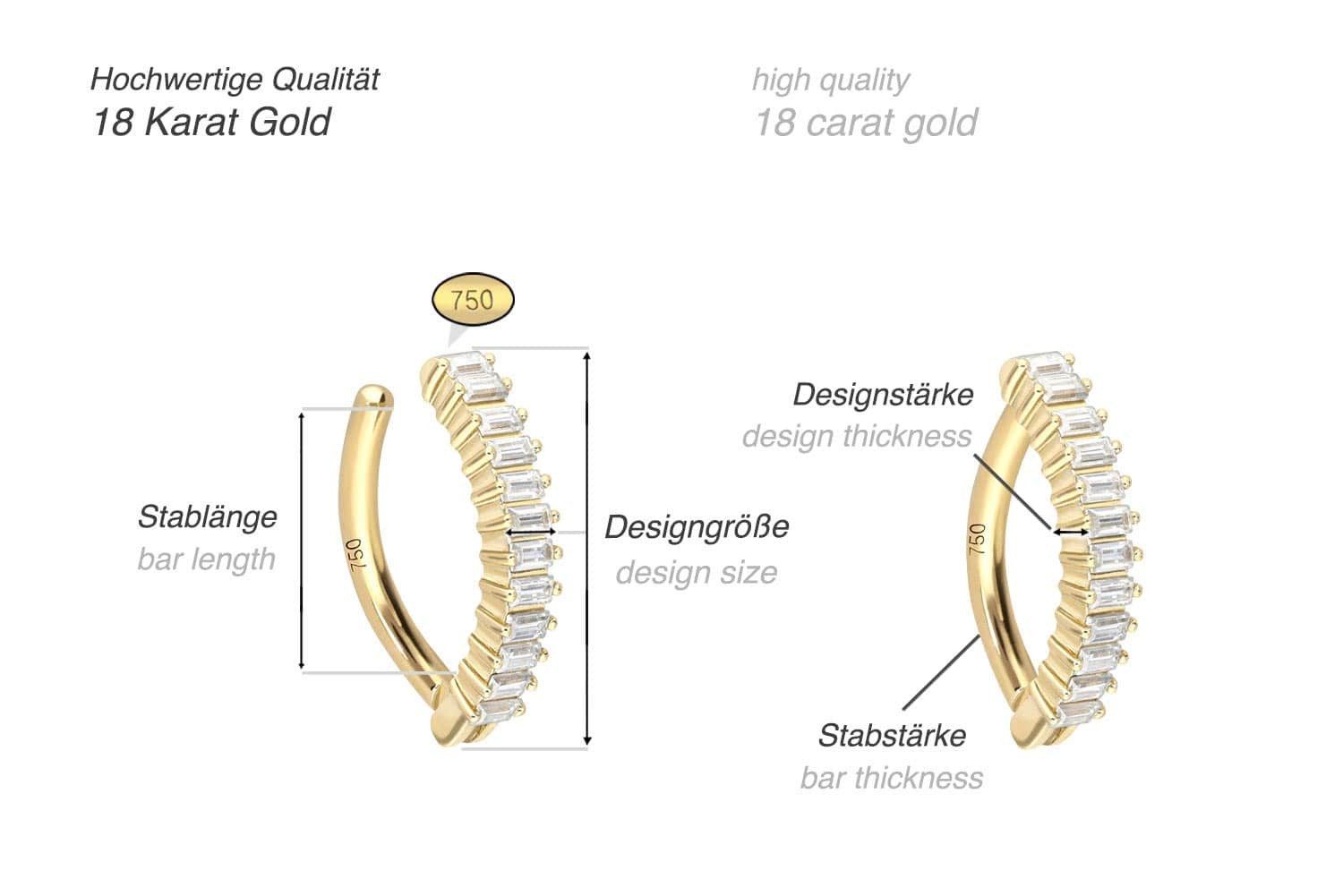 PIERCINGLINE Bauchnabelpiercing 18 Karat Gold Bauchnabelclicker BOGEN + EINGEFASSTE (Clicker, 1-tlg)