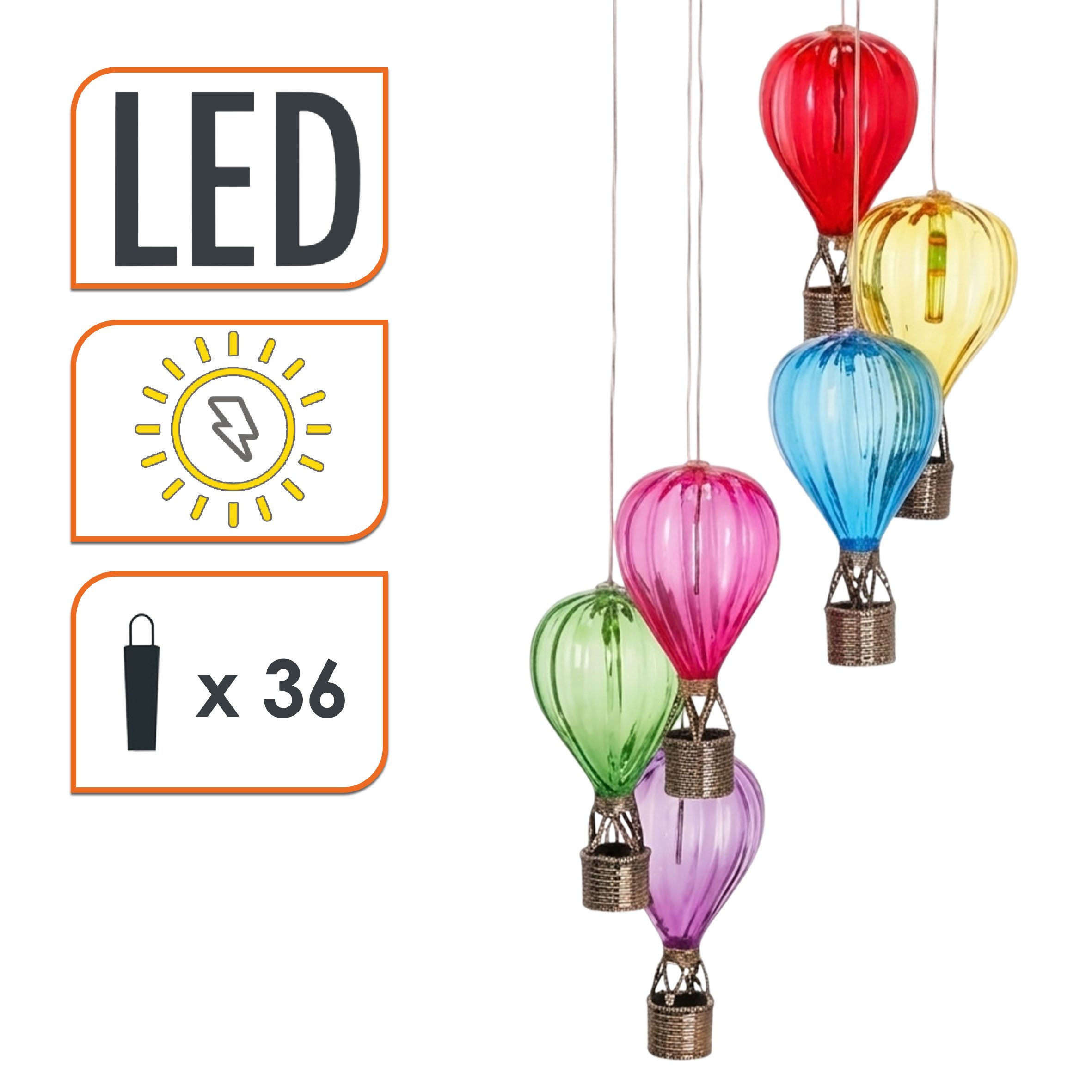 Spetebo Windspiel Solar Lichtspiel mit 6 bunten Heißluftballons beleuchtet (Windspiel mit 6 bunten Heißluftballons, 1 St., 80 x 17 cm), mit Flammeneffekt