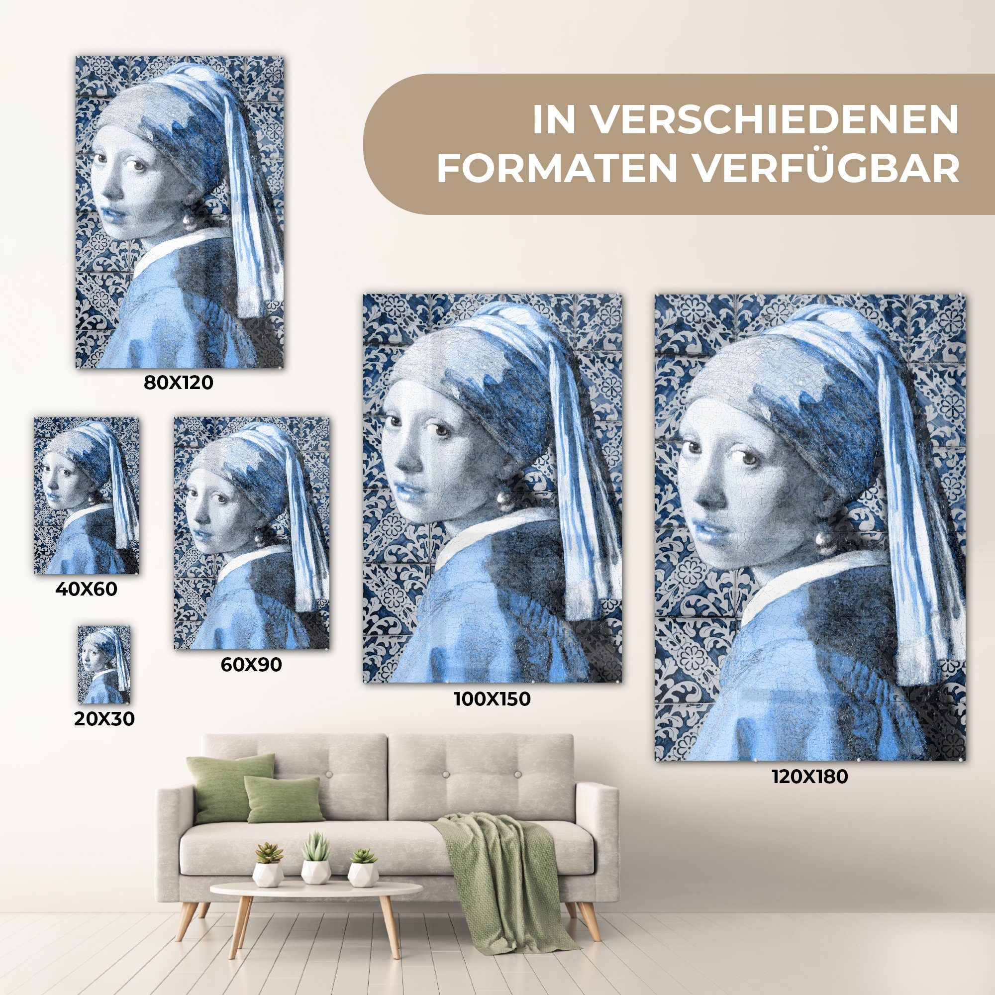 Delfter Mädchen - Acrylglasbild auf Johannes - Wanddekoration mit auf - Glas Glasbilder MuchoWow Foto St), Vermeer Glas - - Perlenohrring Blau, (1 Bilder Wandbild