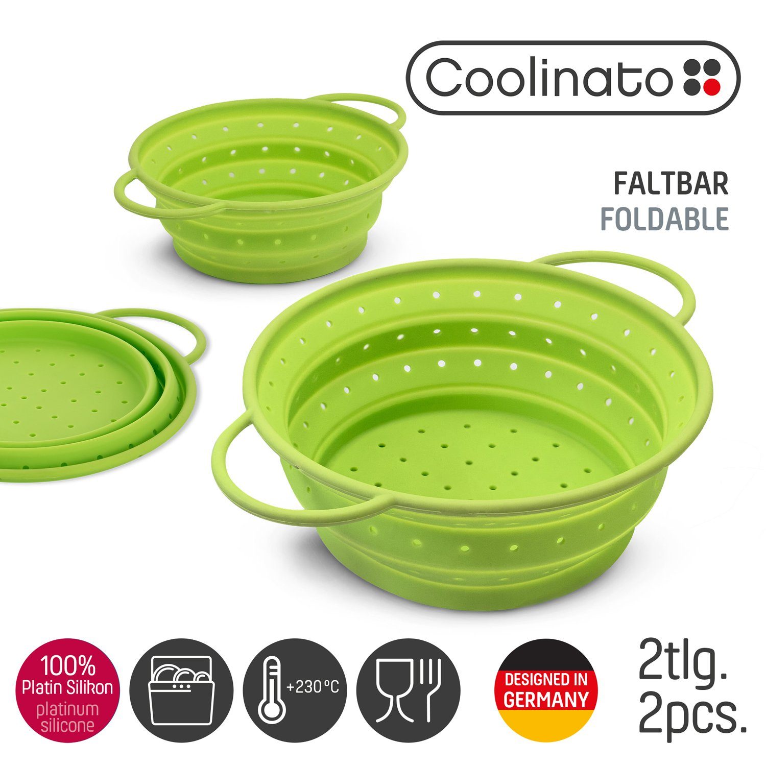 Coolinato Küchensieb Set 2tlg grün, Silikon