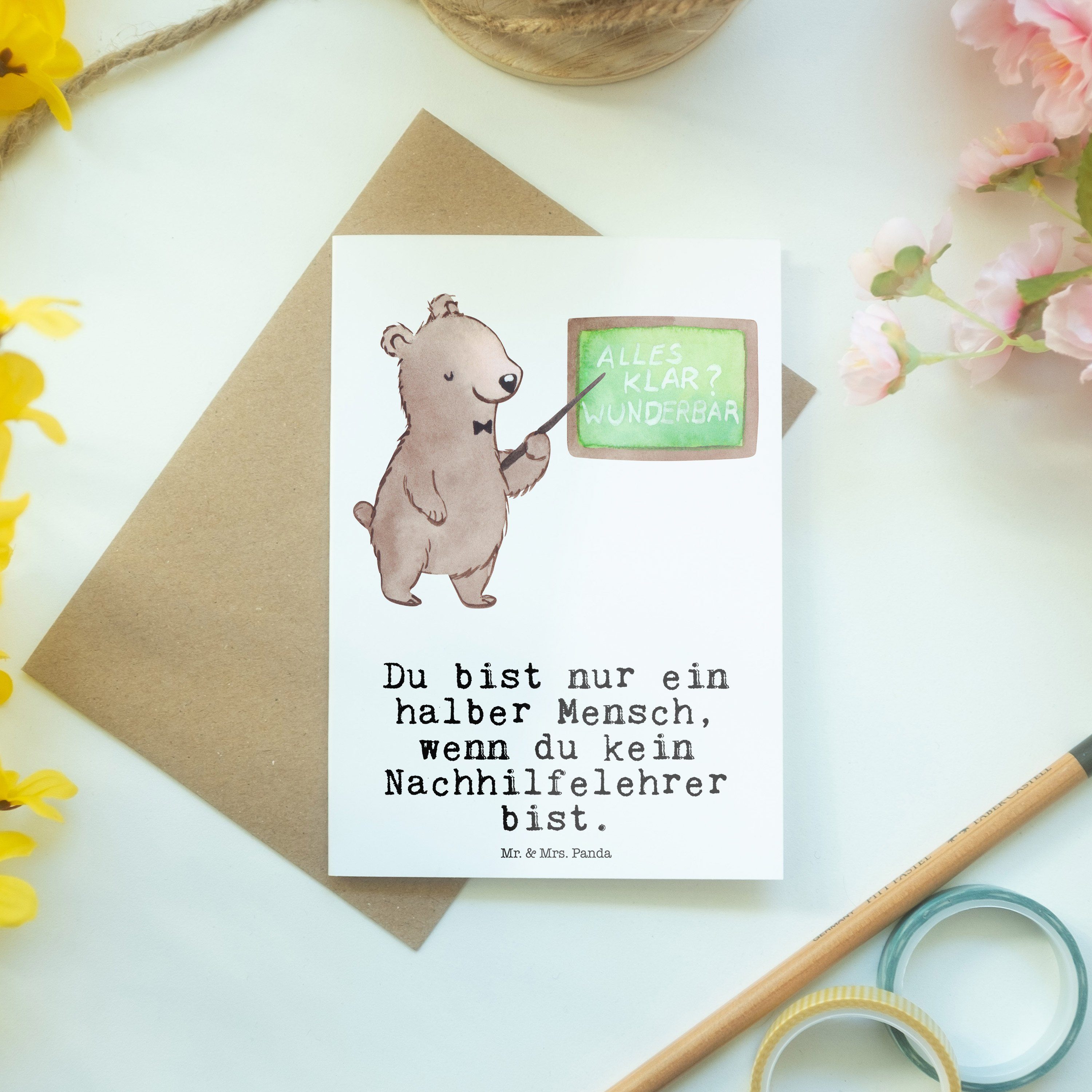 Herz Einladung Grußkarte Geschenk, mit Hochzeitskarte, Weiß - - Mr. & Panda Nachhilfelehrer Mrs.