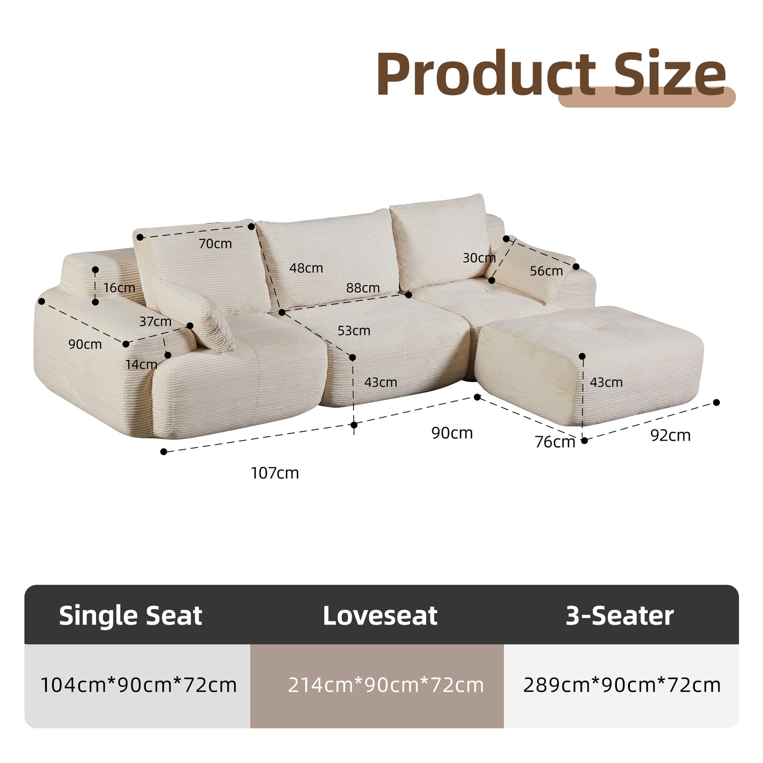 Leawin Sofa Sofa 3-2-1 Sitzer mit Schlaffunktion – Wohnzimmersofa modern & bequem, Bequemes Sofa mit Bettfunktion – modern, kompakt und flexibel nutzbar