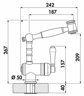 Naber Küchenarmatur NABER Passato 4, Einhebelmischer, altmessing, Hochdruck, Landhausstil