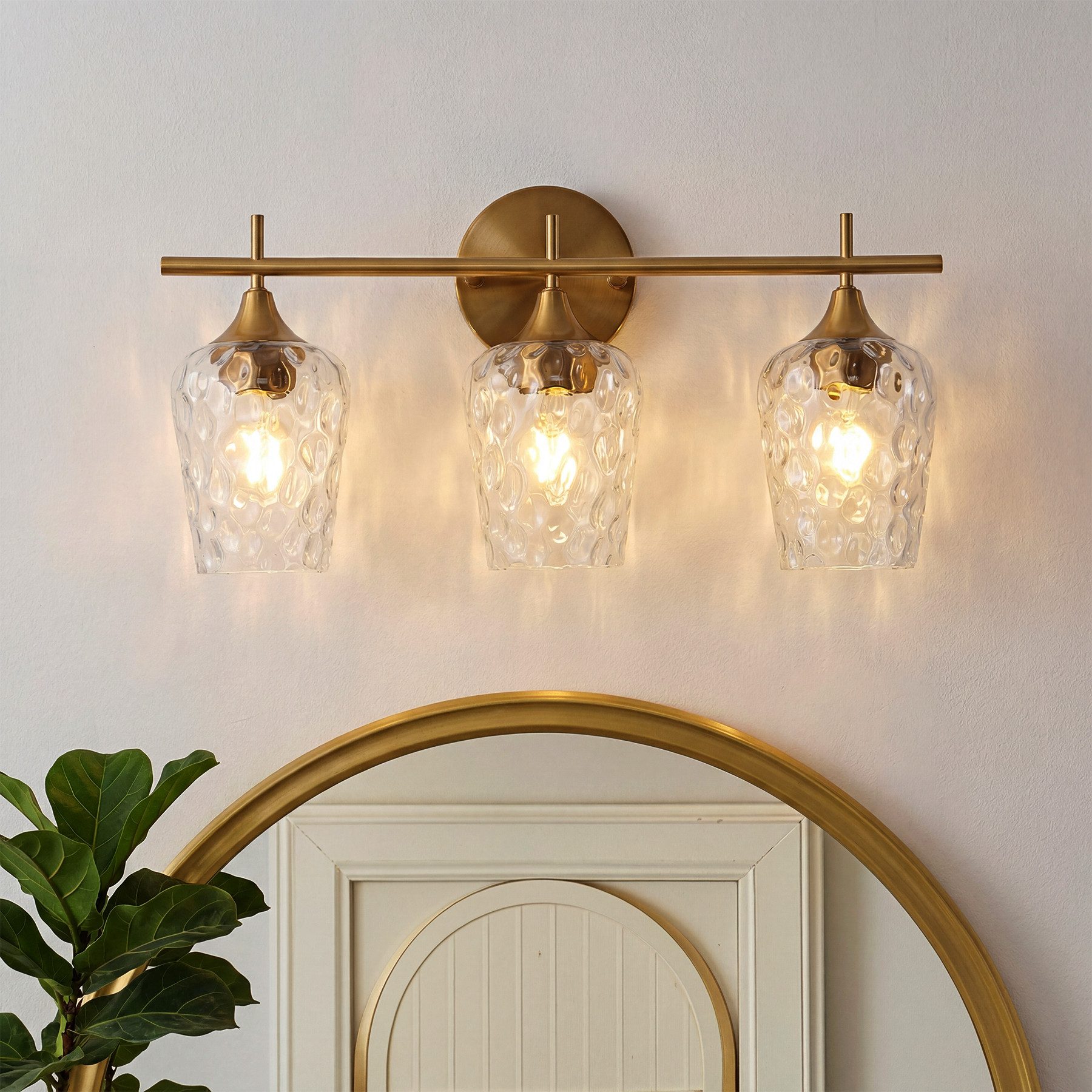 Tribesigns Wandleuchte 3-Licht Badezimmer-Wandleuchte Gold, Moderne Wandlampe mit Wellenglas