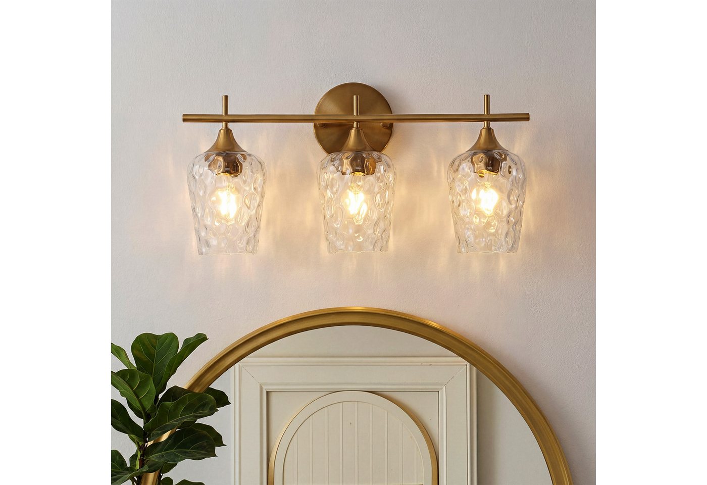 Tribesigns Wandleuchte 3-Licht Badezimmer-Wandleuchte Gold, Moderne Wandlampe mit Wellenglas