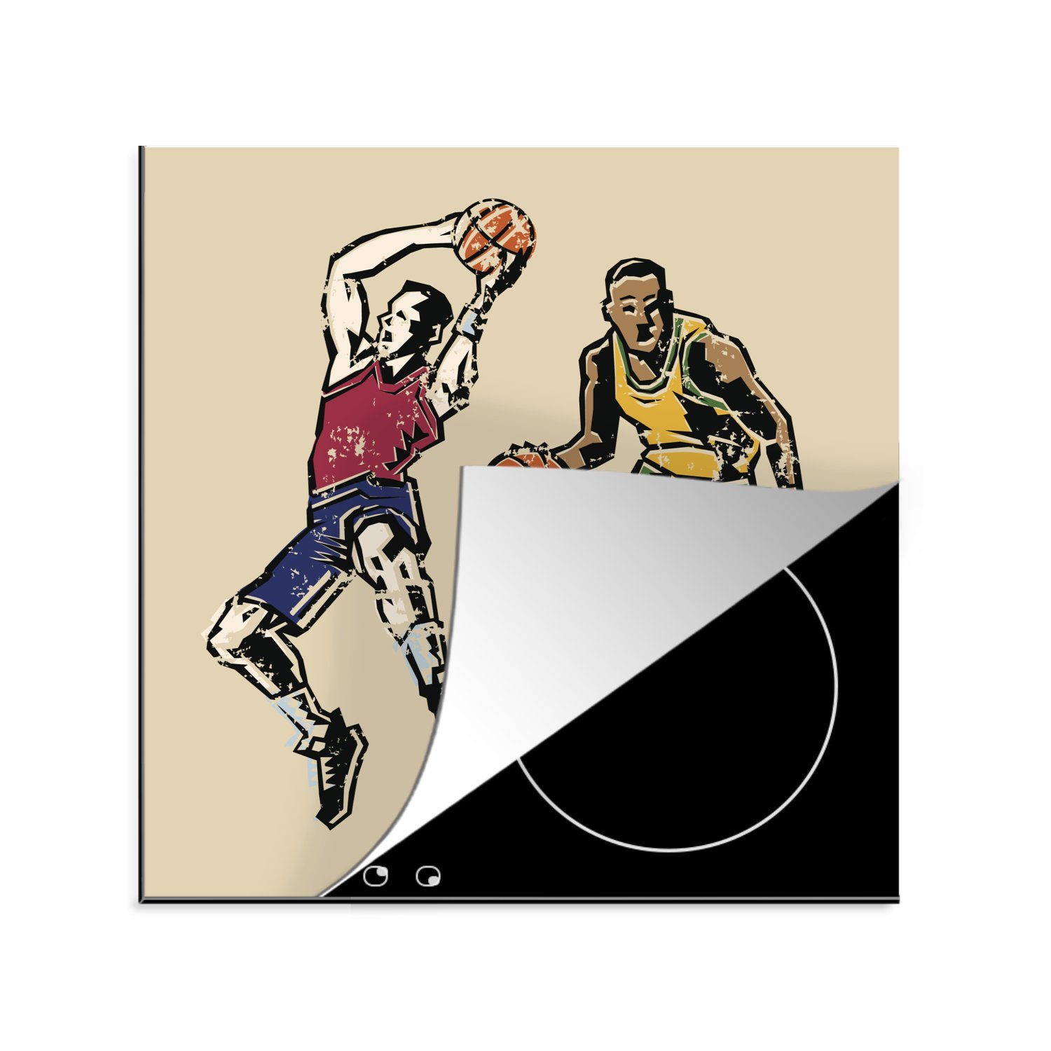 Illustration Eine Basketballspielern, 78x78 von ihrem MuchoWow Ceranfeldabdeckung, Arbeitsplatte die küche zwei tlg), für (1 cm, mit Vinyl, Herdblende-/Abdeckplatte Sport,