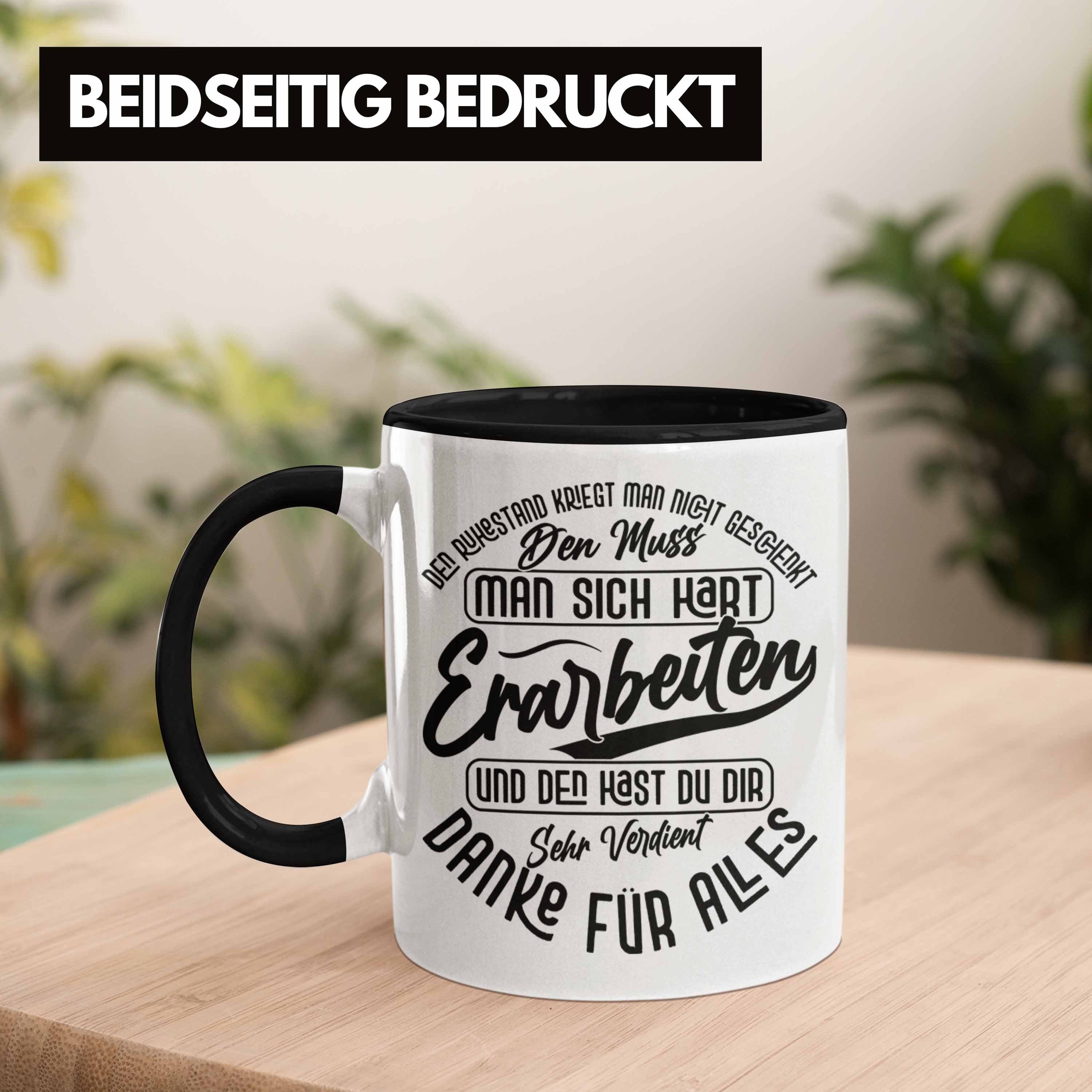 Trendation Tasse Ruhestand Tasse Geschenk Abschied Schwarz Rentnerin Geschenkidee Rente Spruch