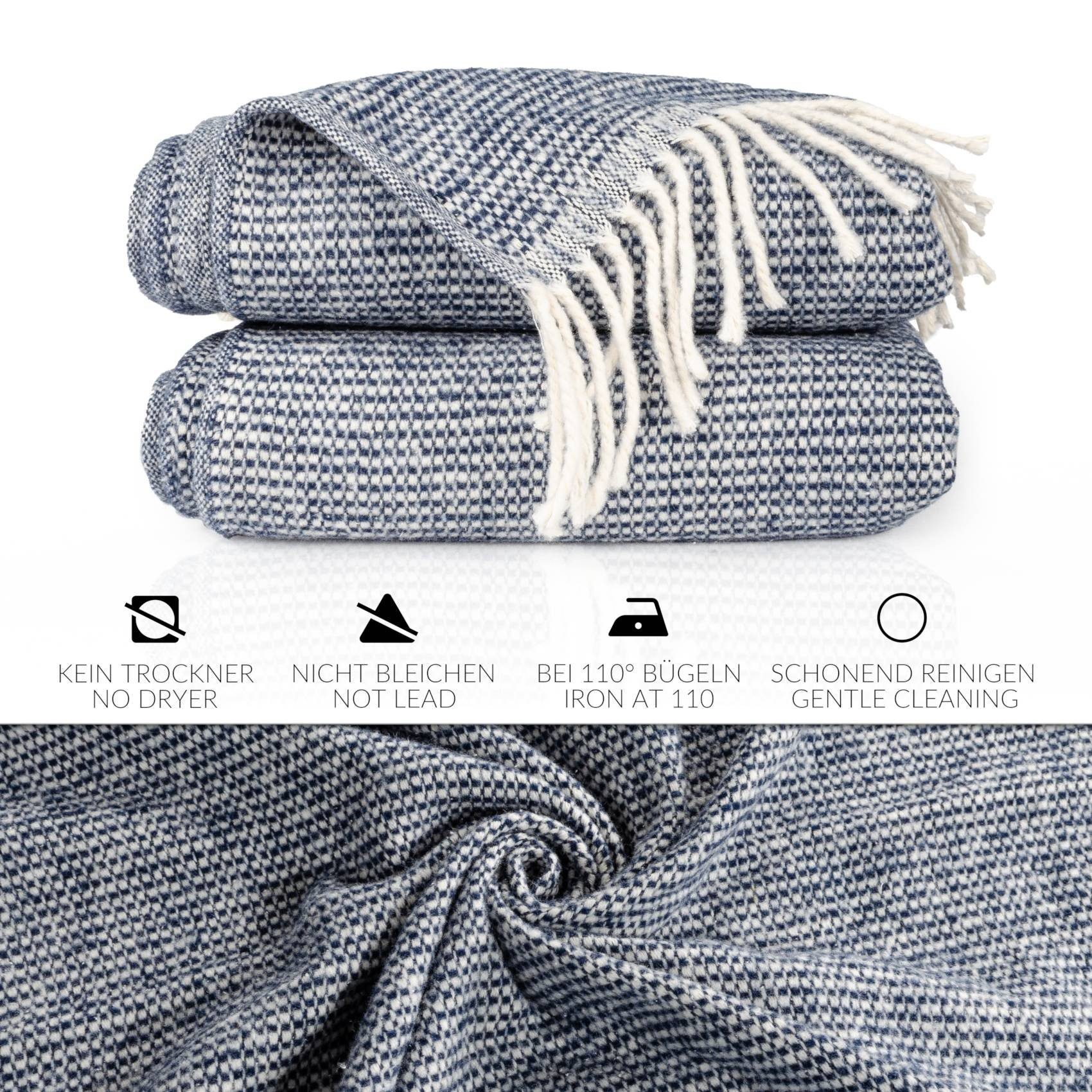 Plaid Emma Kuscheldecke Tagesdecke hochwertige Reisedecke Wohndecke, ANRO, Wendedecke kuschelig-weich 130x160cm Blau – Bild 4 von 5